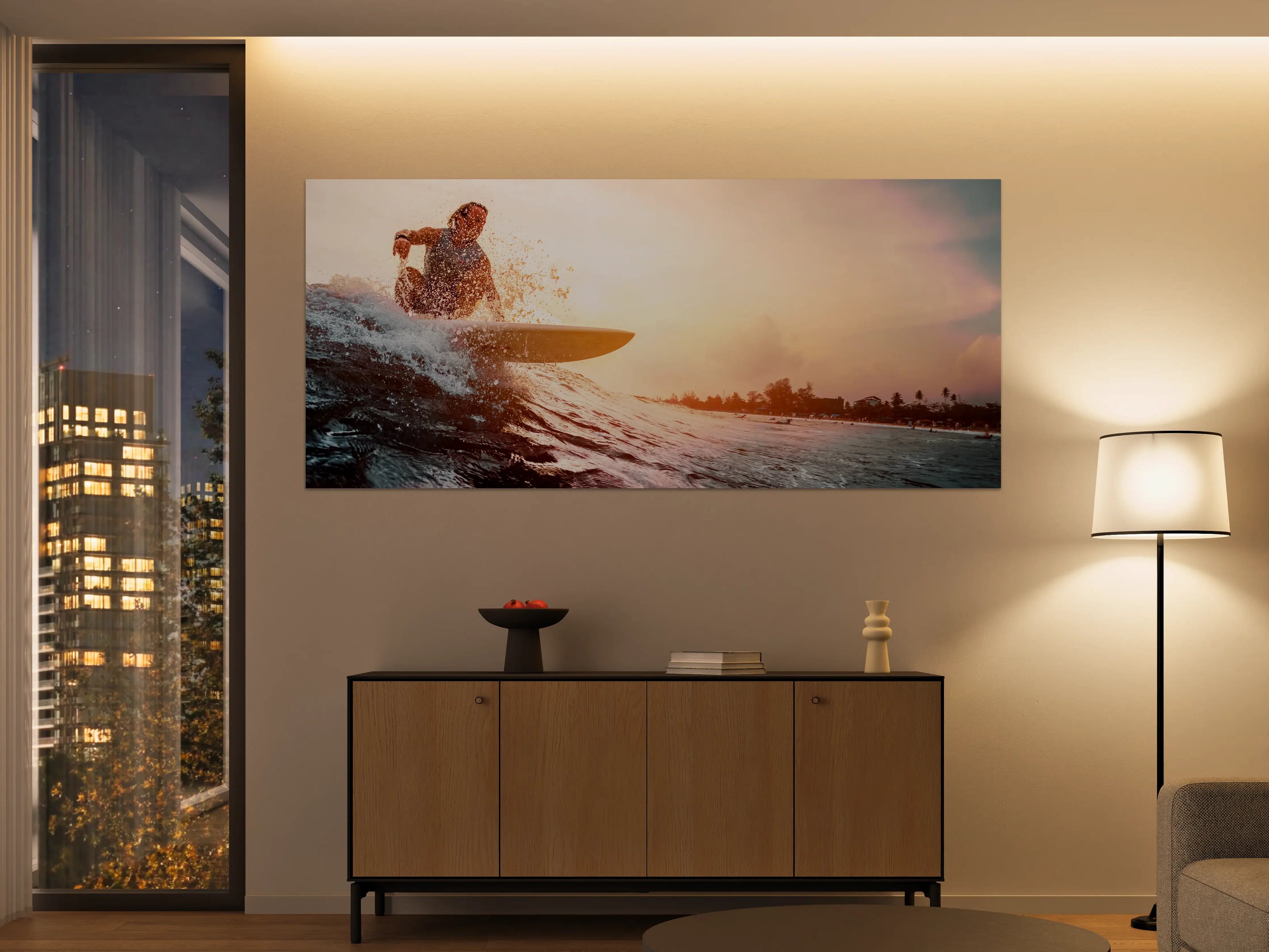 Große Wandbilder - Sonnenuntergang beim Surfen