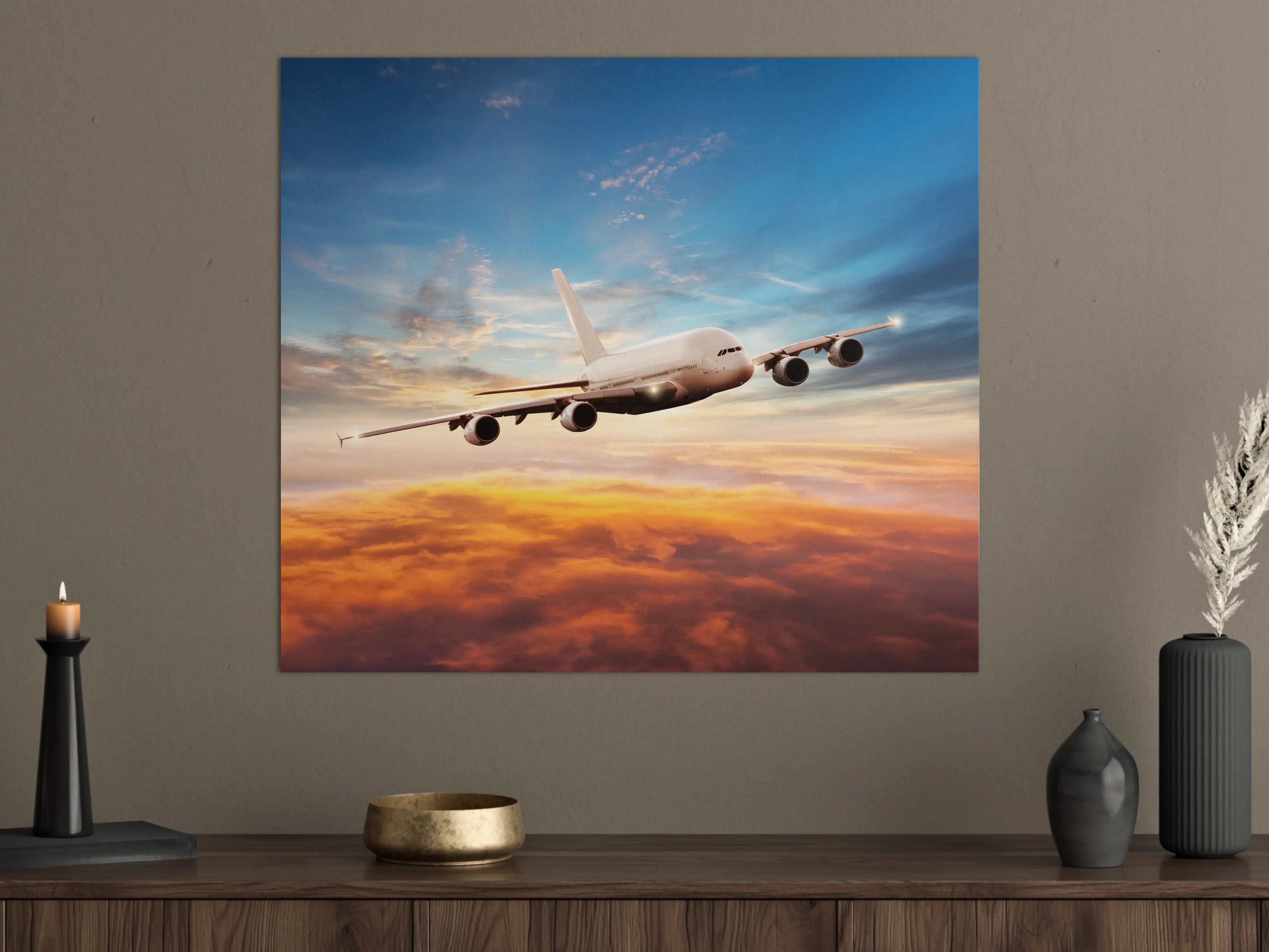 Große Wandbilder - Sonnenuntergang mit Passagierjet