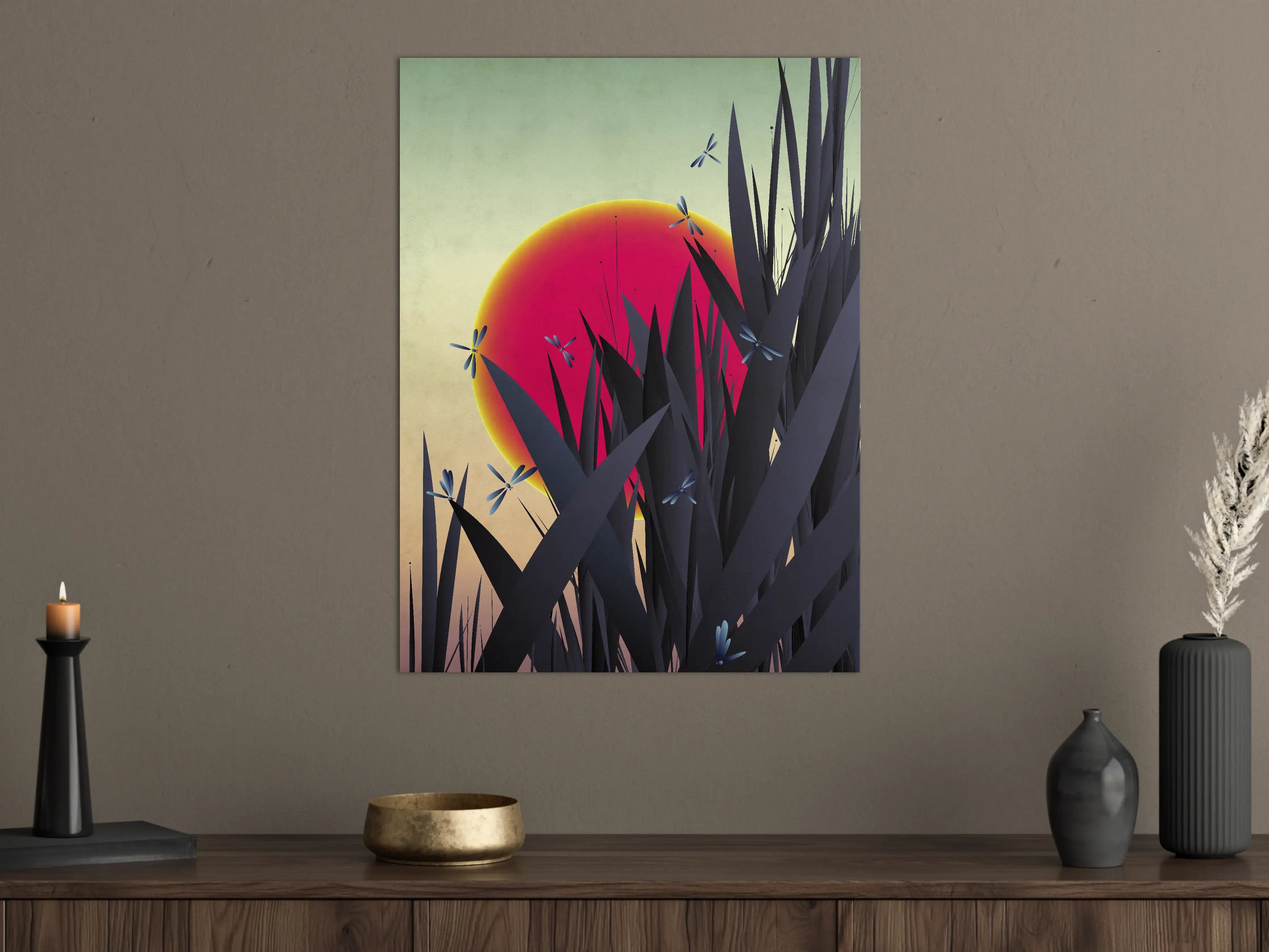 Große Wandbilder - Sonnenuntergang mit dramatischem Himmel und Dragonflies