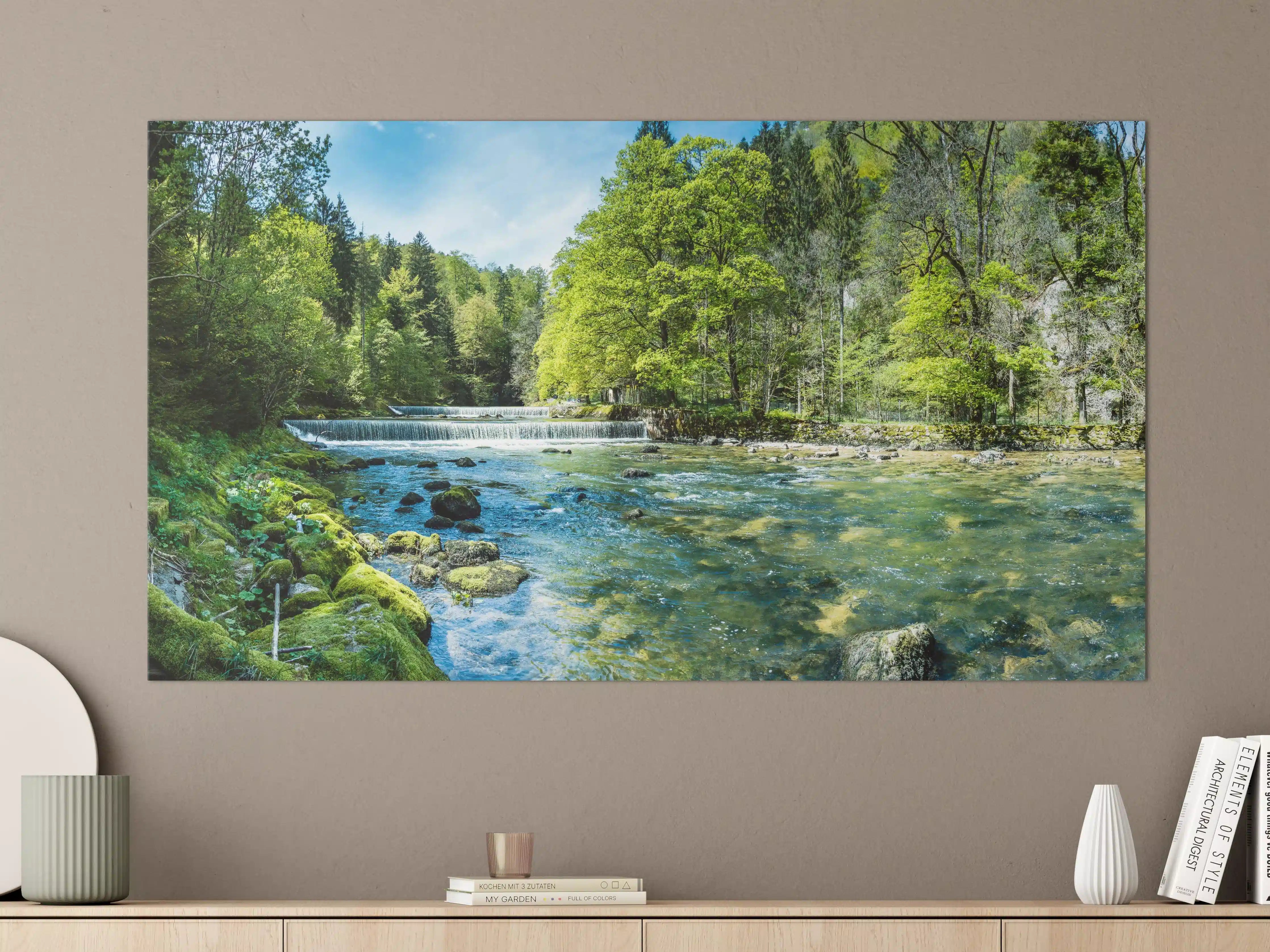 Große Wandbilder - Sonnige Flusslandschaft in der Schweiz