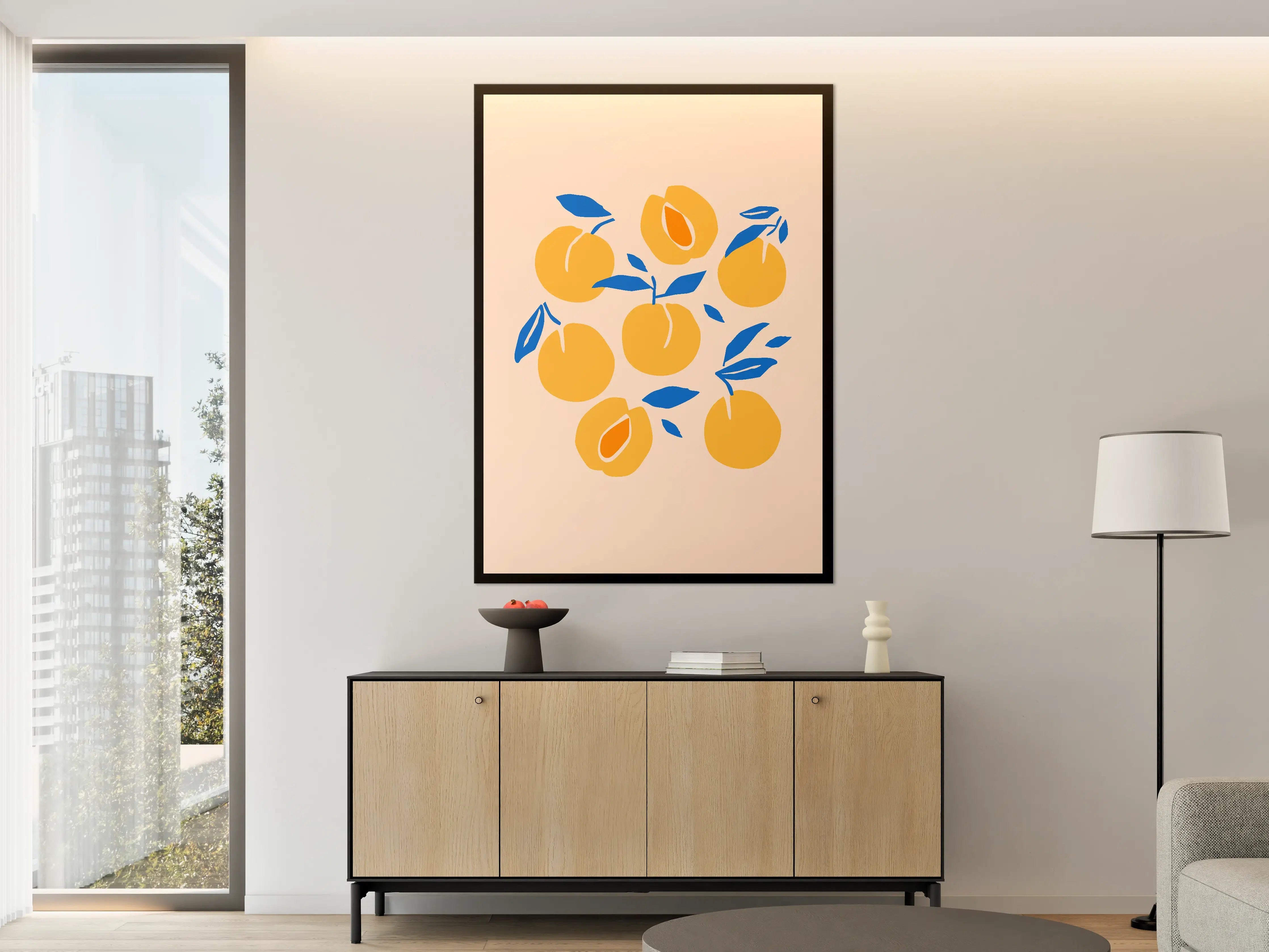 Große Wandbilder - Sonnige Orangen mit blauen Akzenten