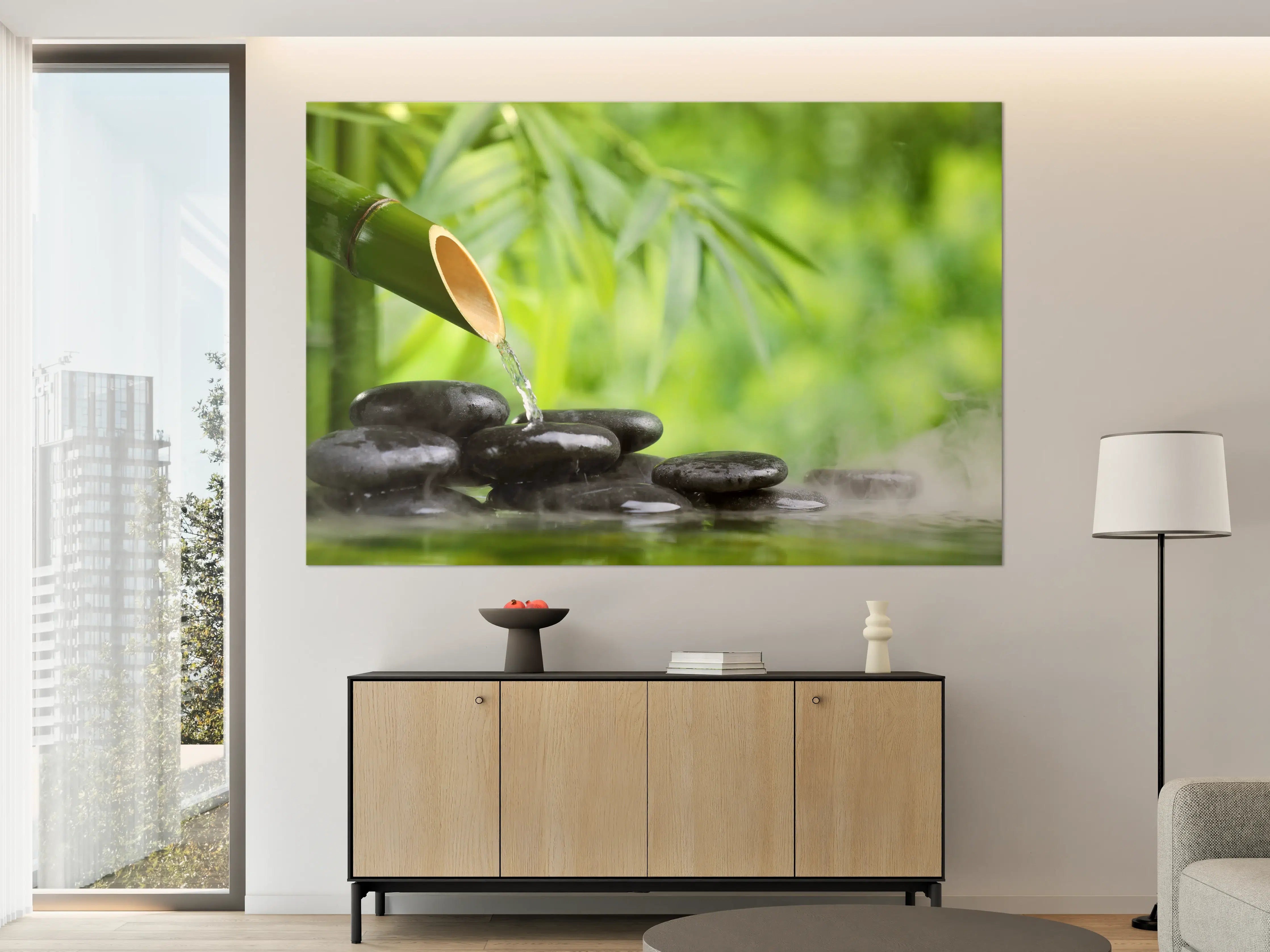 Große Wandbilder - Spa-Stillleben mit Bambusbrunnen