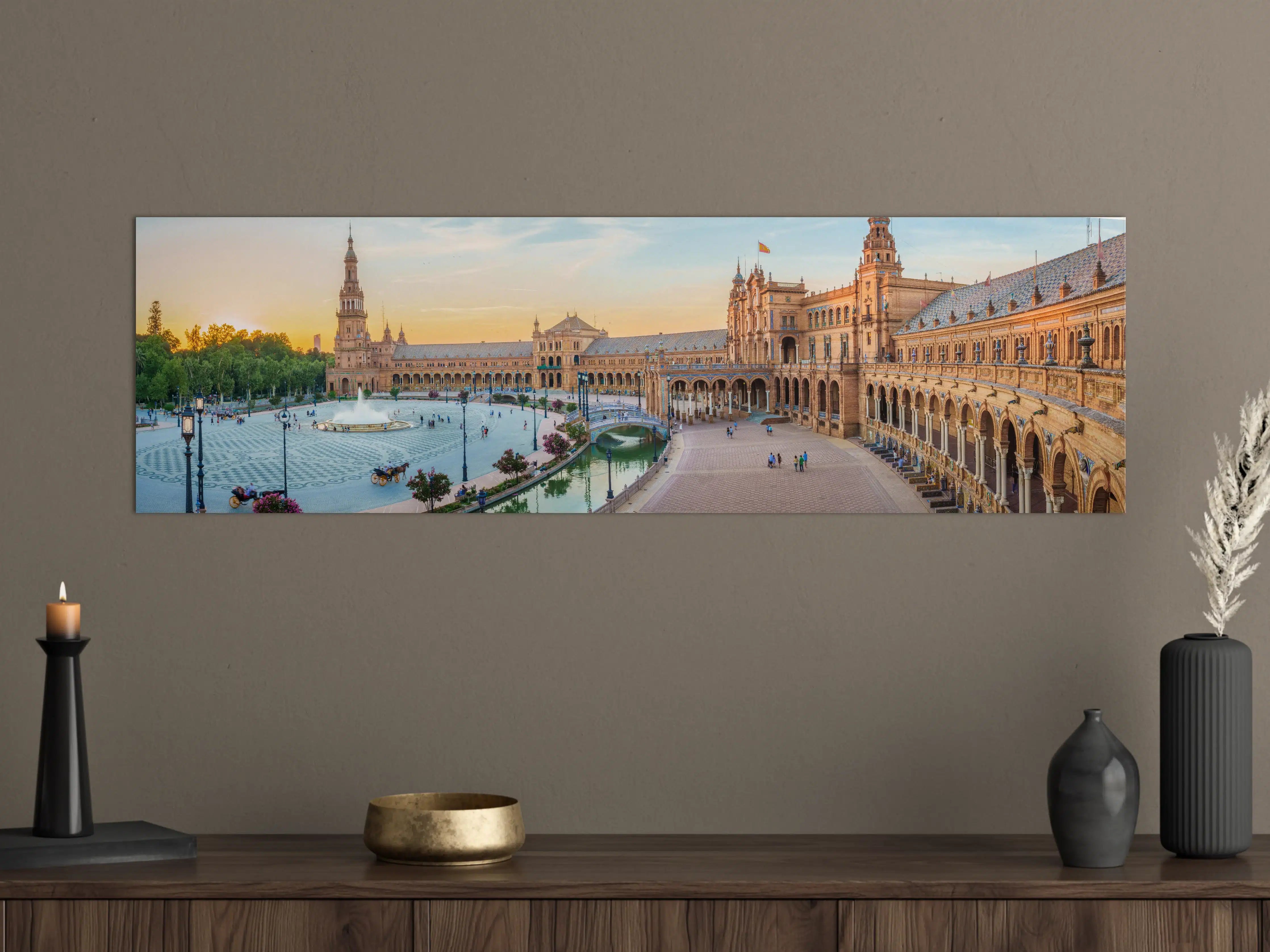 Große Wandbilder - Spanisches Platzpanorama bei Sonnenuntergang