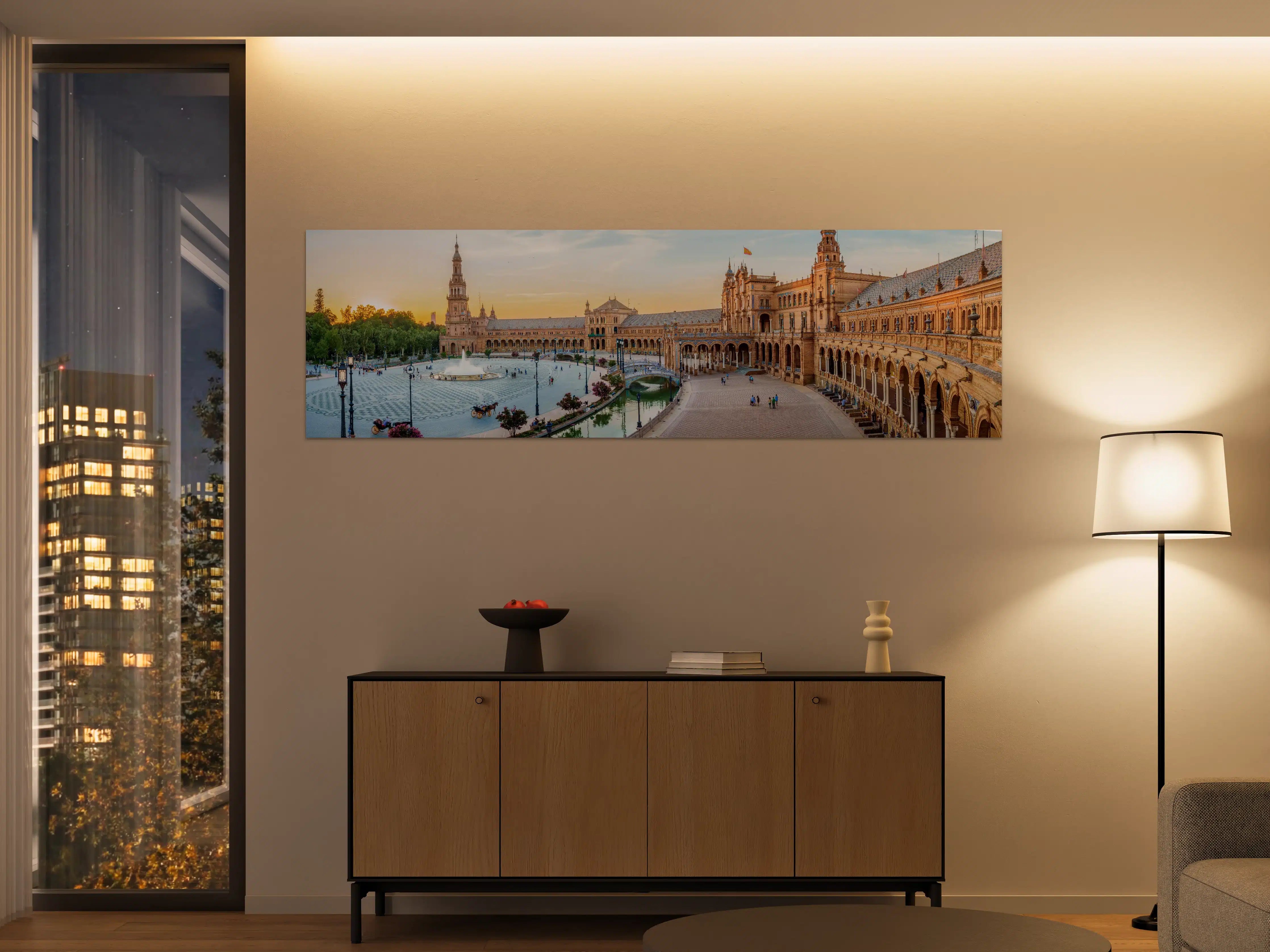 Große Wandbilder - Spanisches Platzpanorama bei Sonnenuntergang