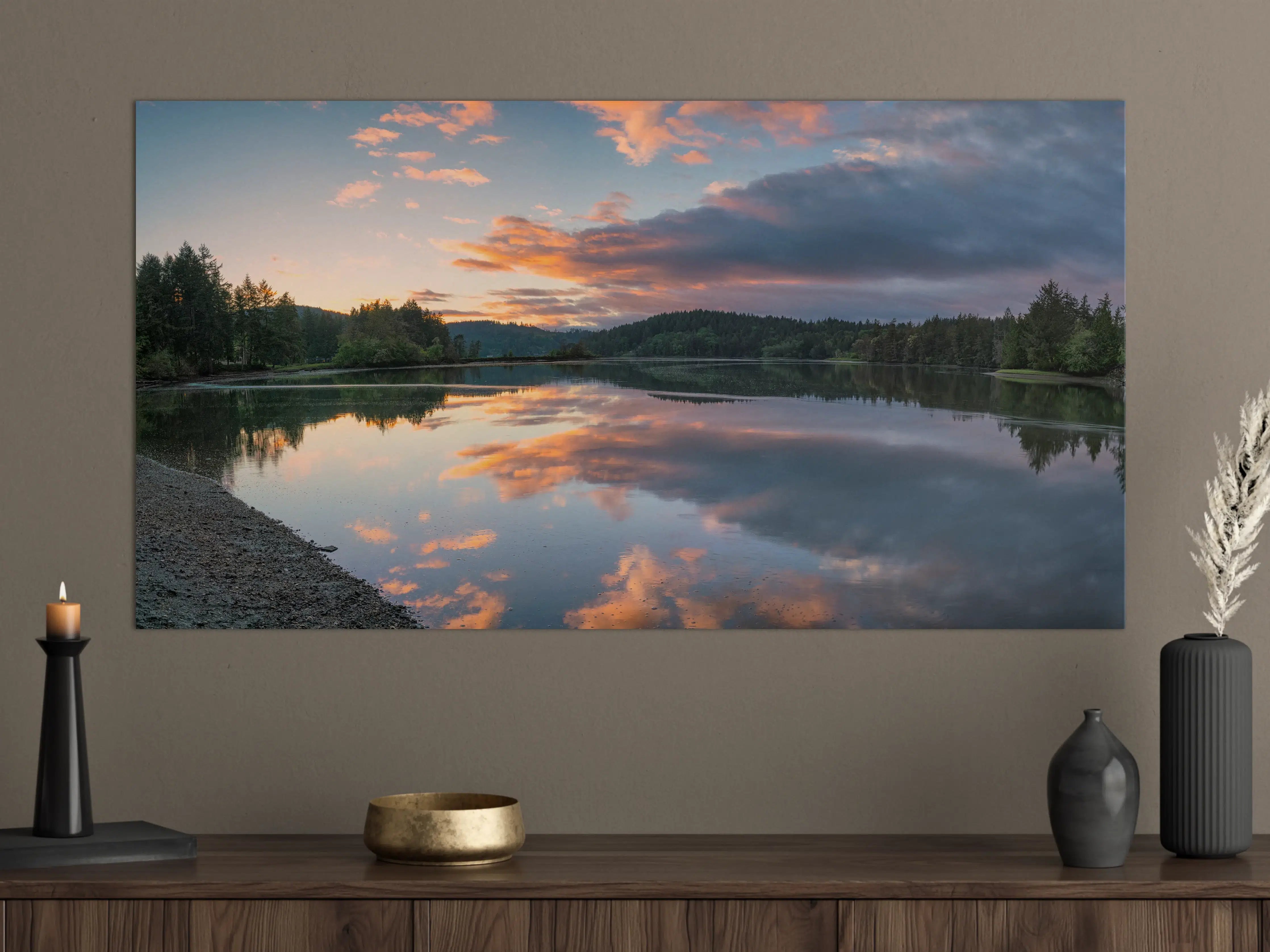 Große Wandbilder - Spiegelnder See im Sonnenuntergang