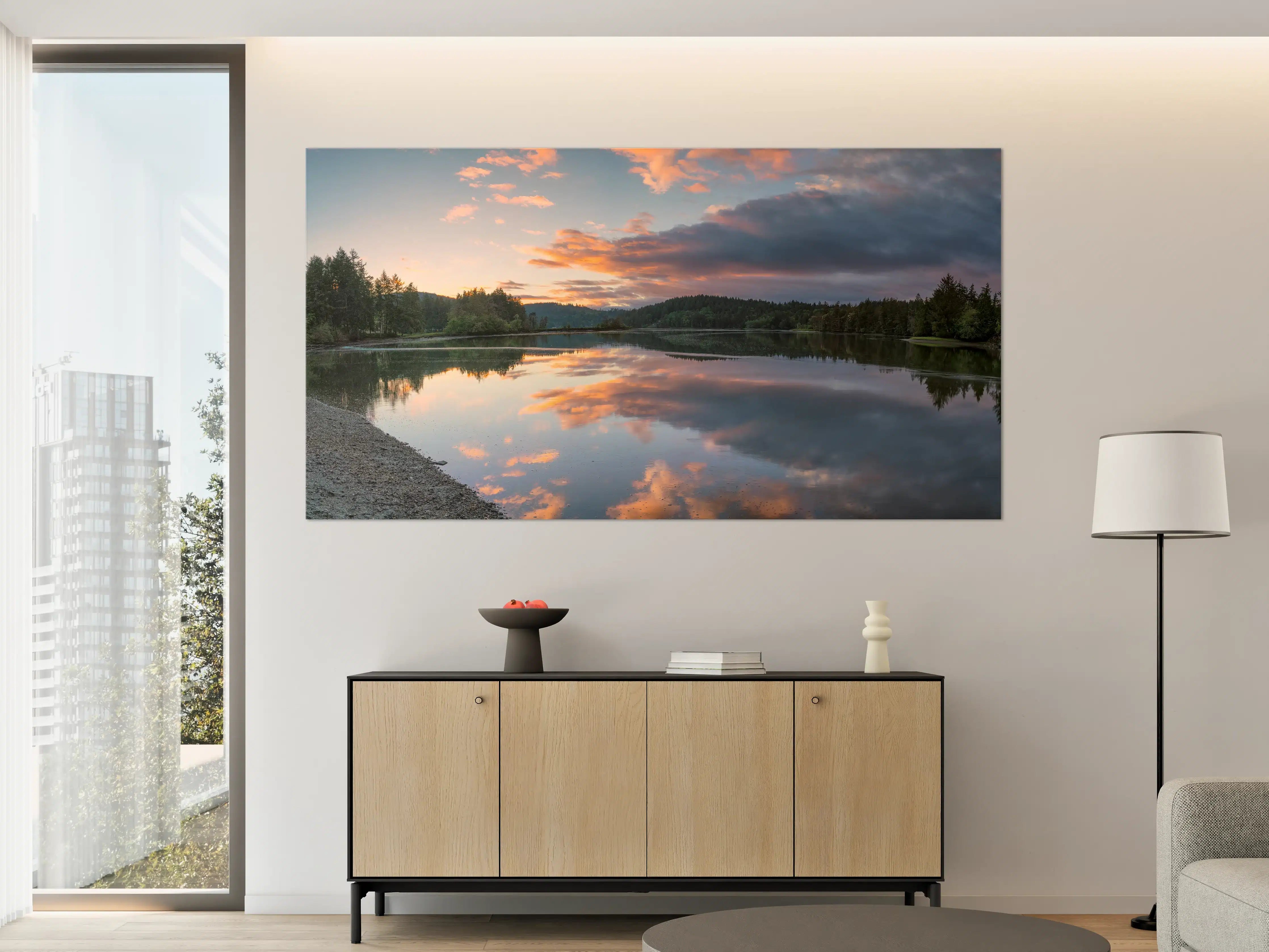 Große Wandbilder - Spiegelnder See im Sonnenuntergang