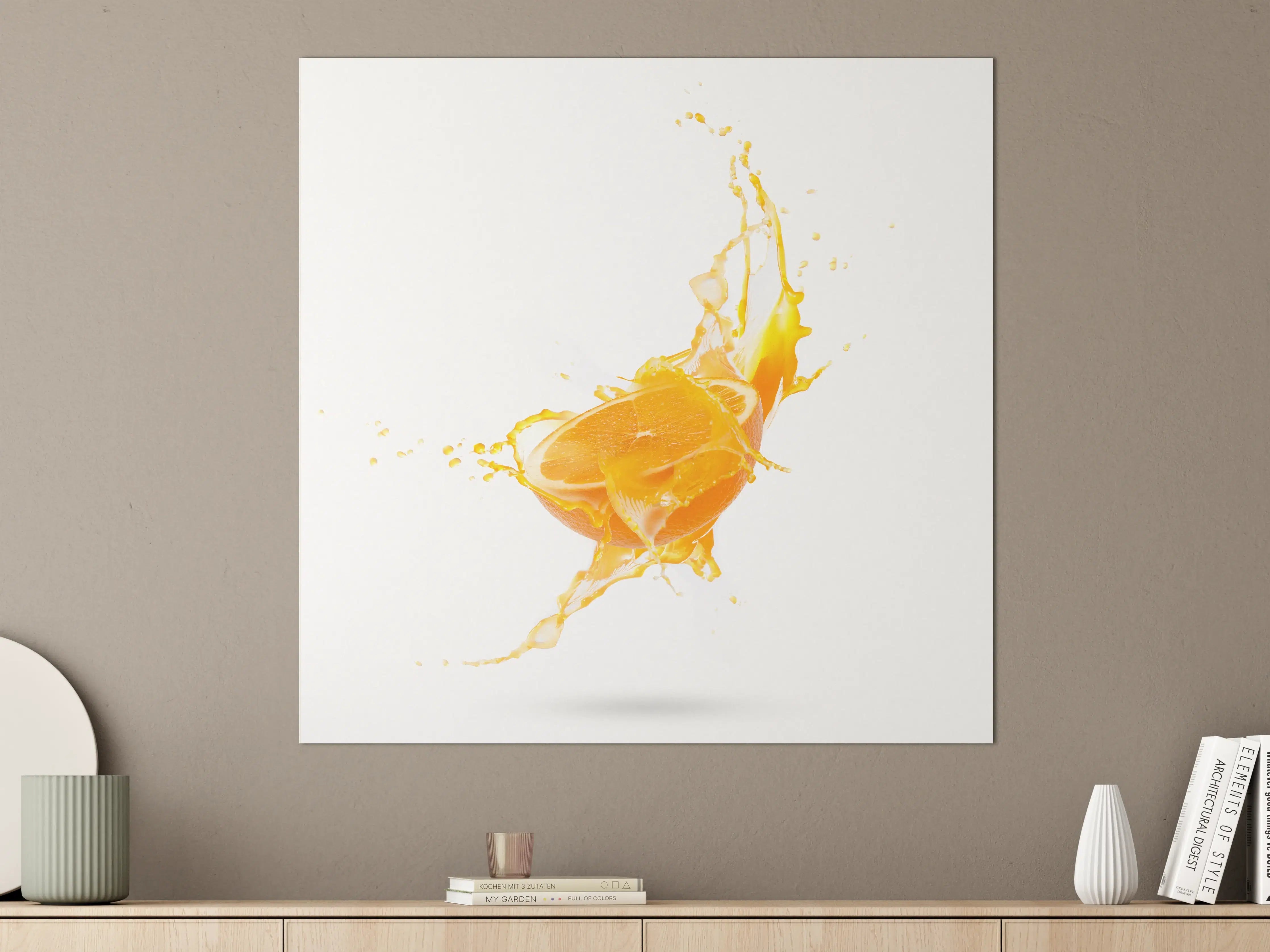Große Wandbilder - Spritzige Orangen-Hälfte