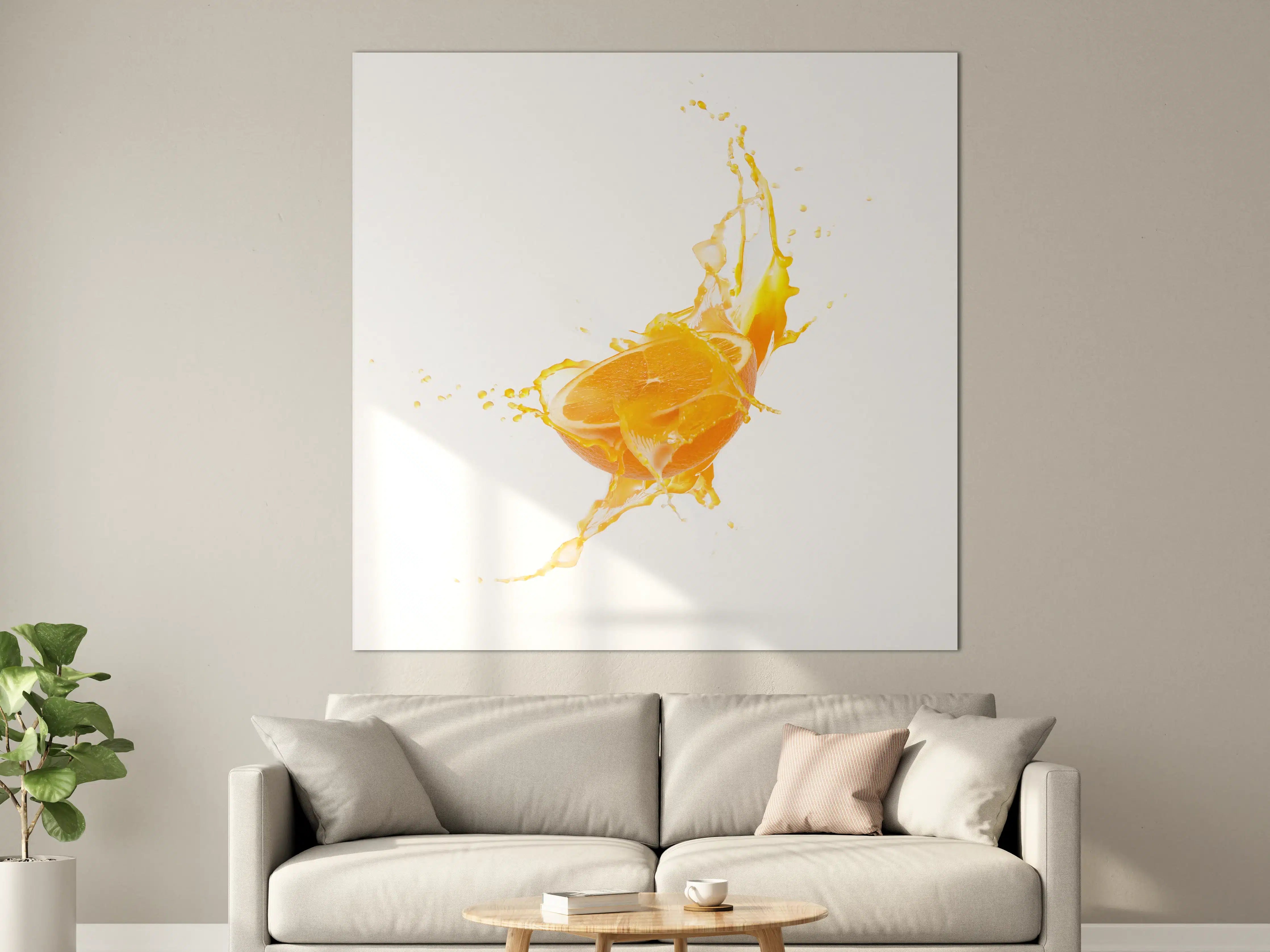 Große Wandbilder - Spritzige Orangen-Hälfte