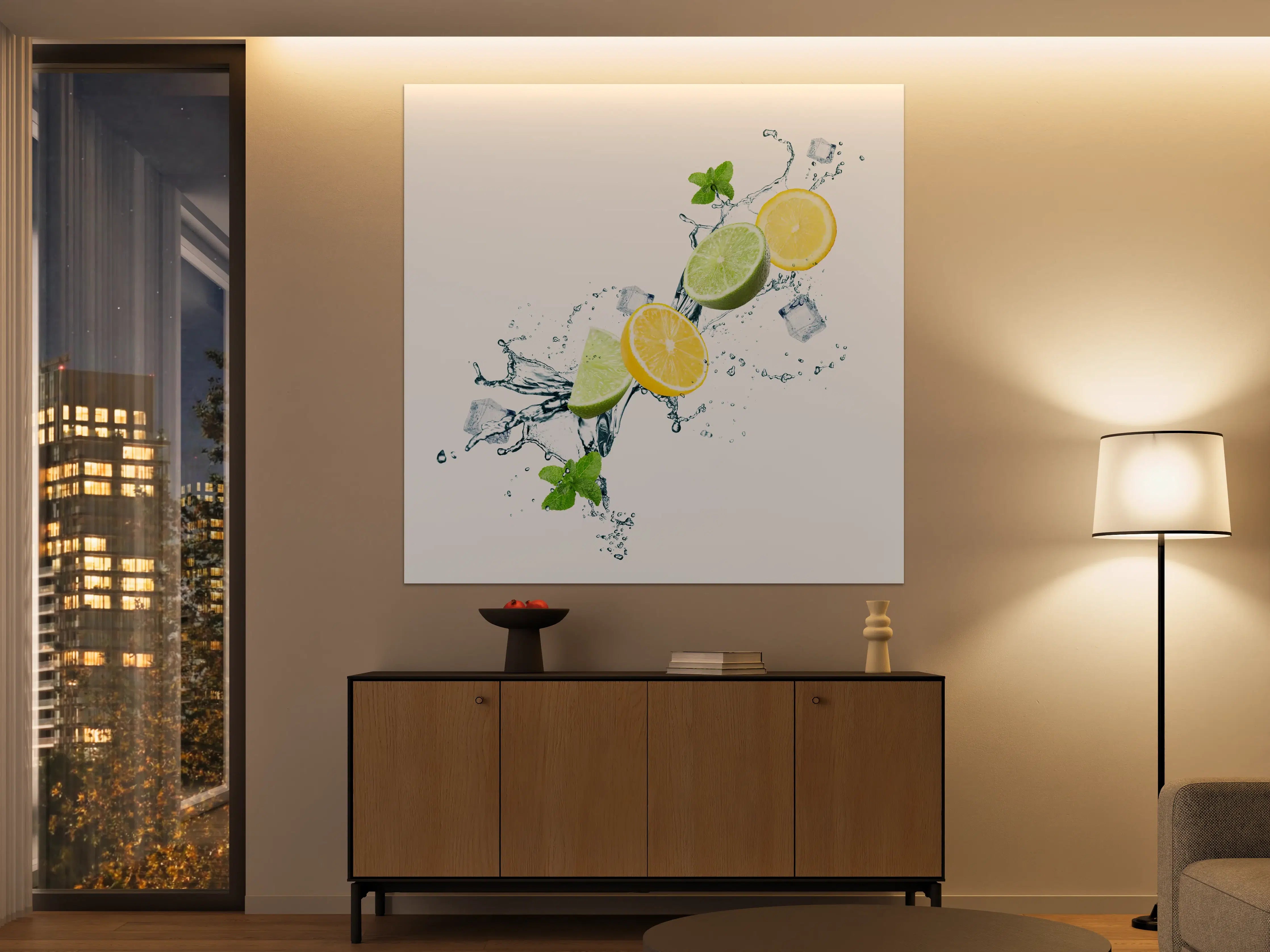 Große Wandbilder - Spritzige Zitrusfrüchte mit Eis