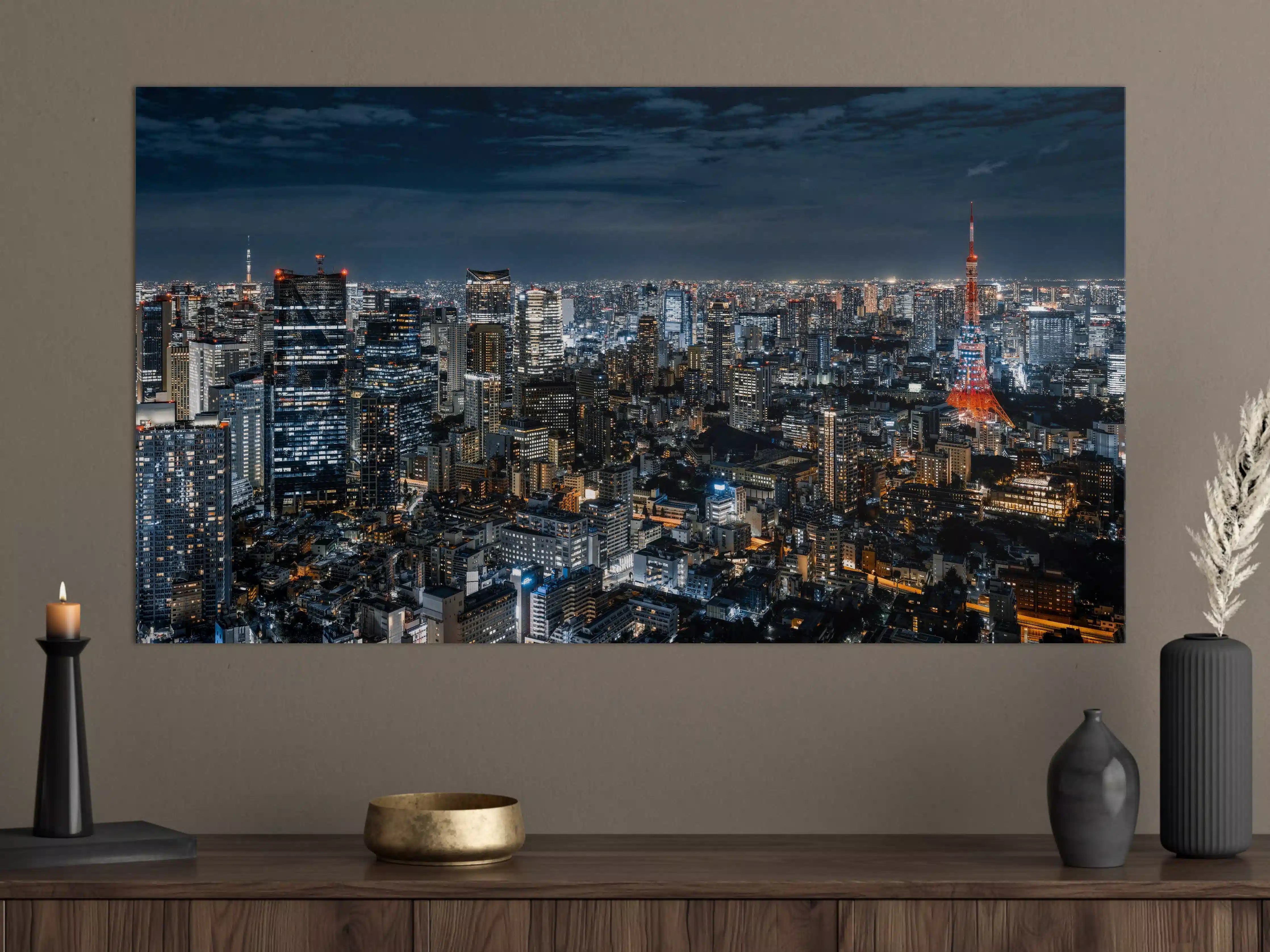 Große Wandbilder - Stadt bei Nacht mit Skyline und Tokyo Tower