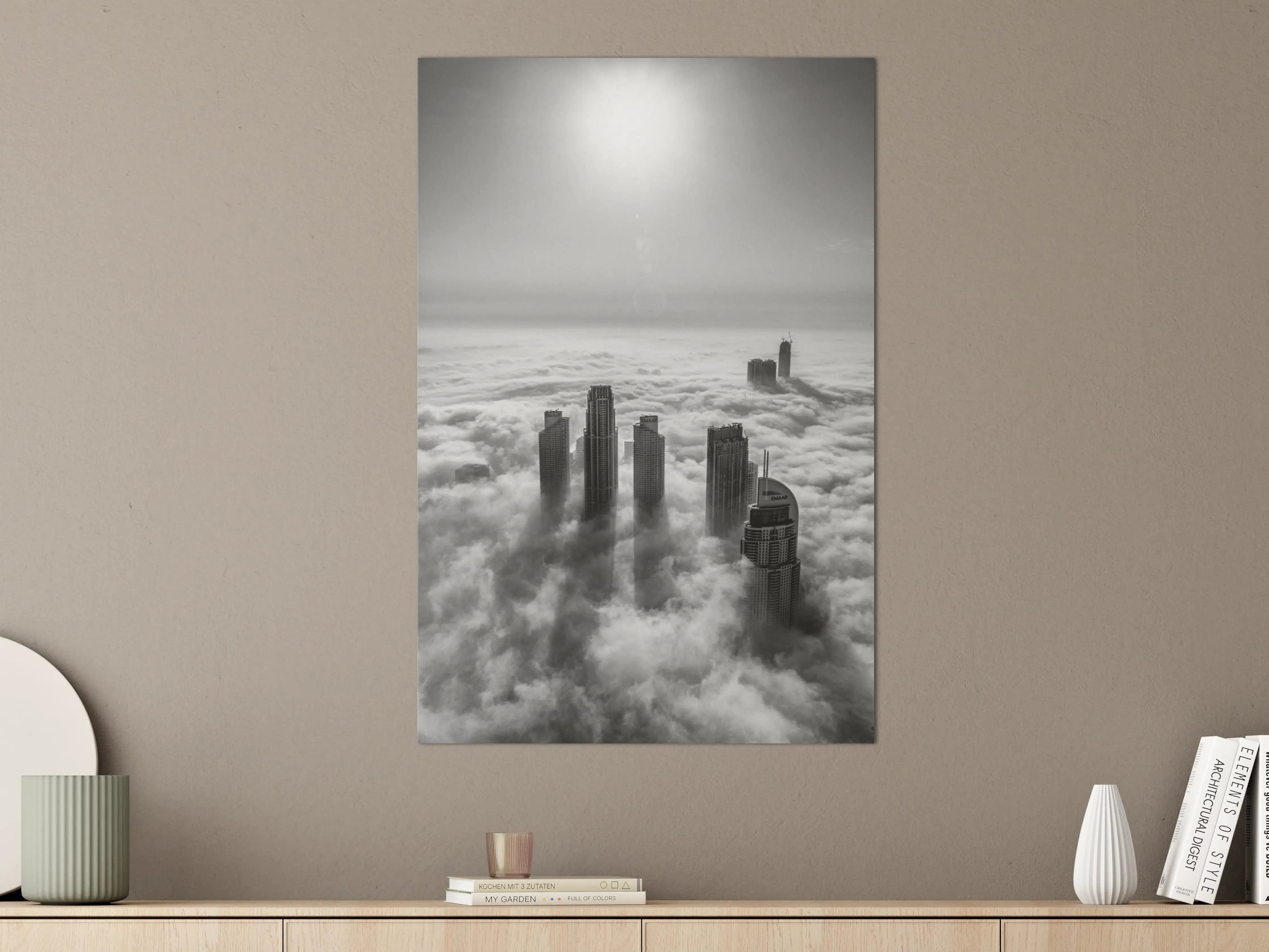 Große Wandbilder - Stadt in Wolken Schwarz-Weiß
