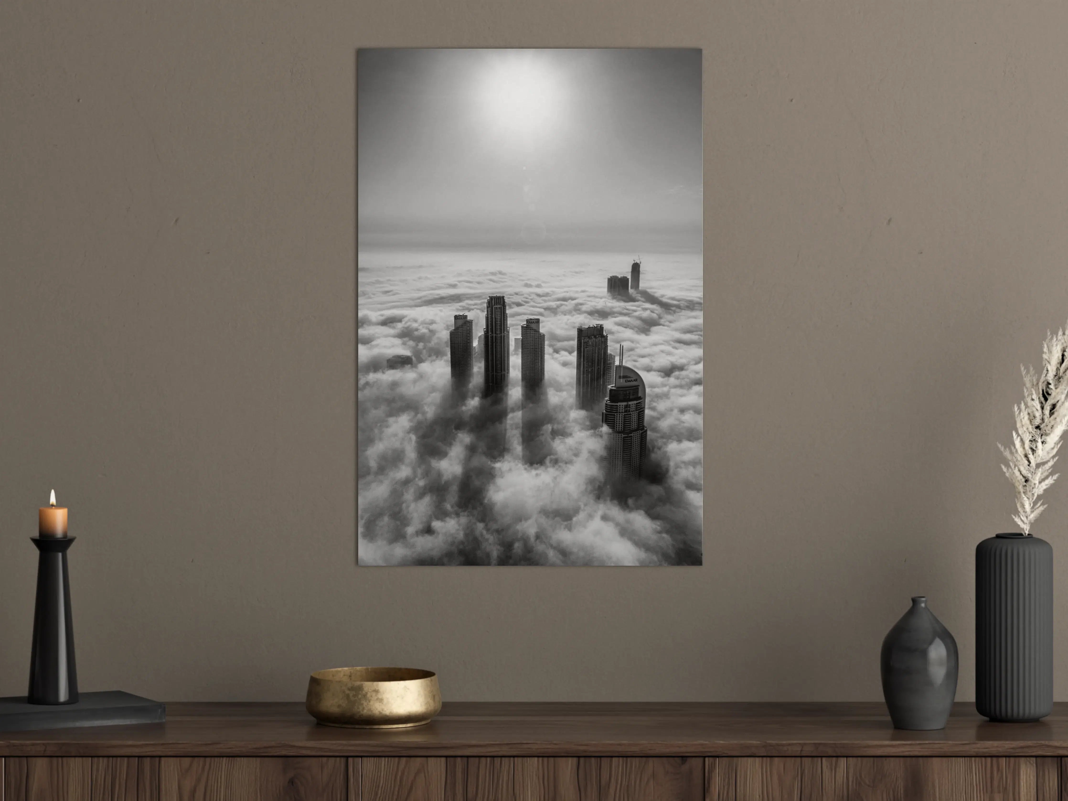 Große Wandbilder - Stadt in Wolken Schwarz-Weiß