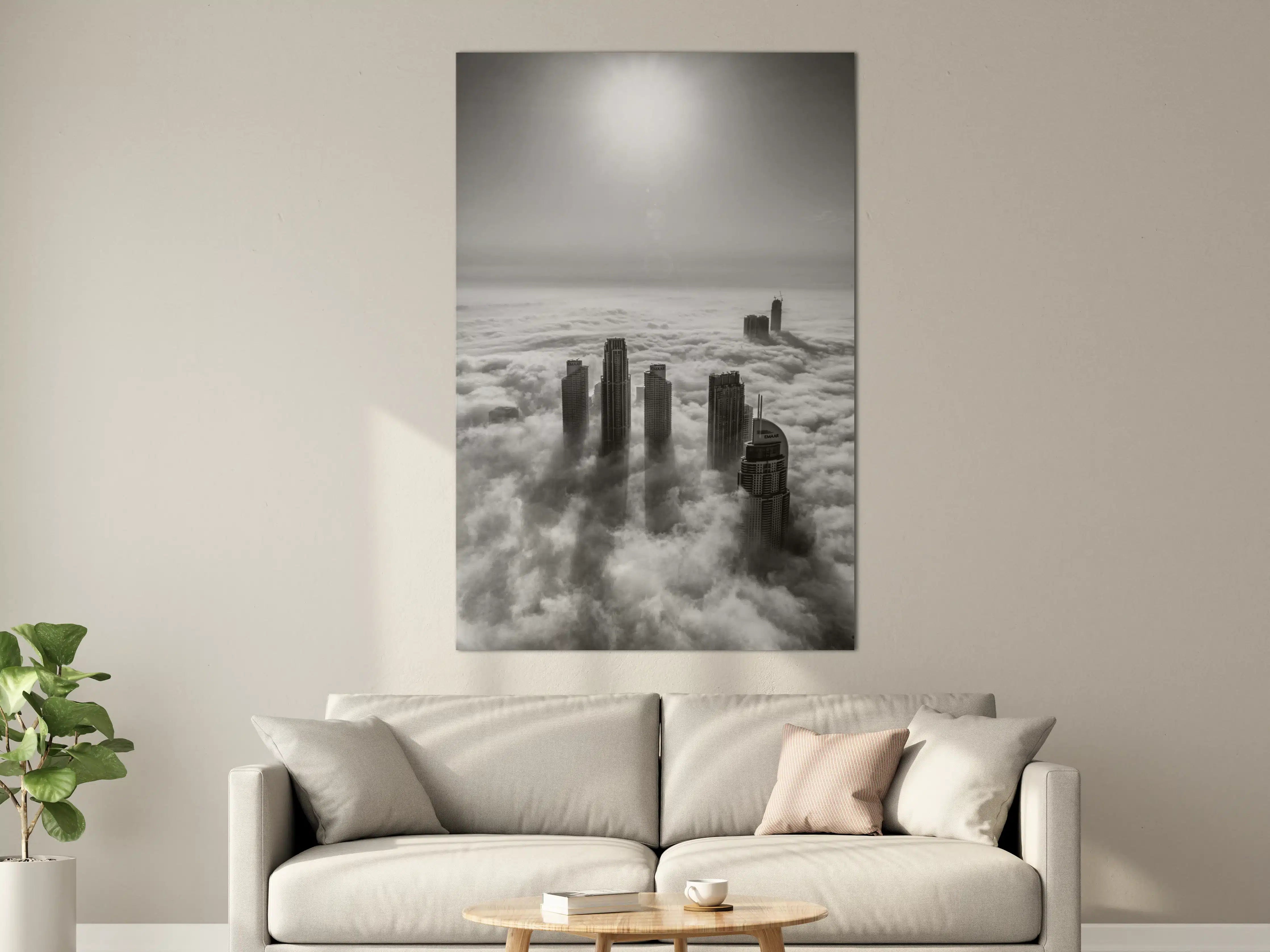 Große Wandbilder - Stadt in Wolken Schwarz-Weiß