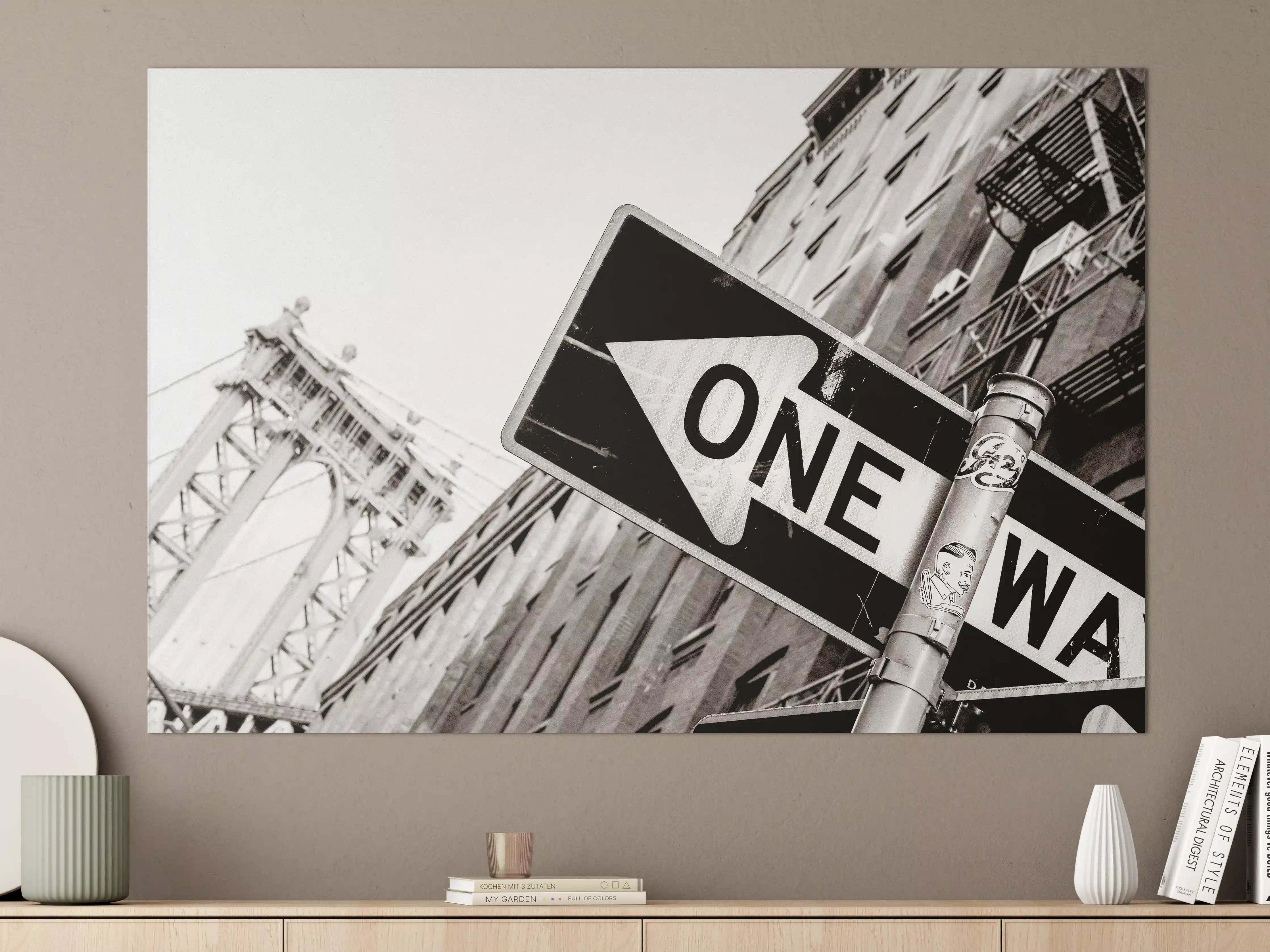Große Wandbilder - Stadtansicht mit One-Way-Straßenschild