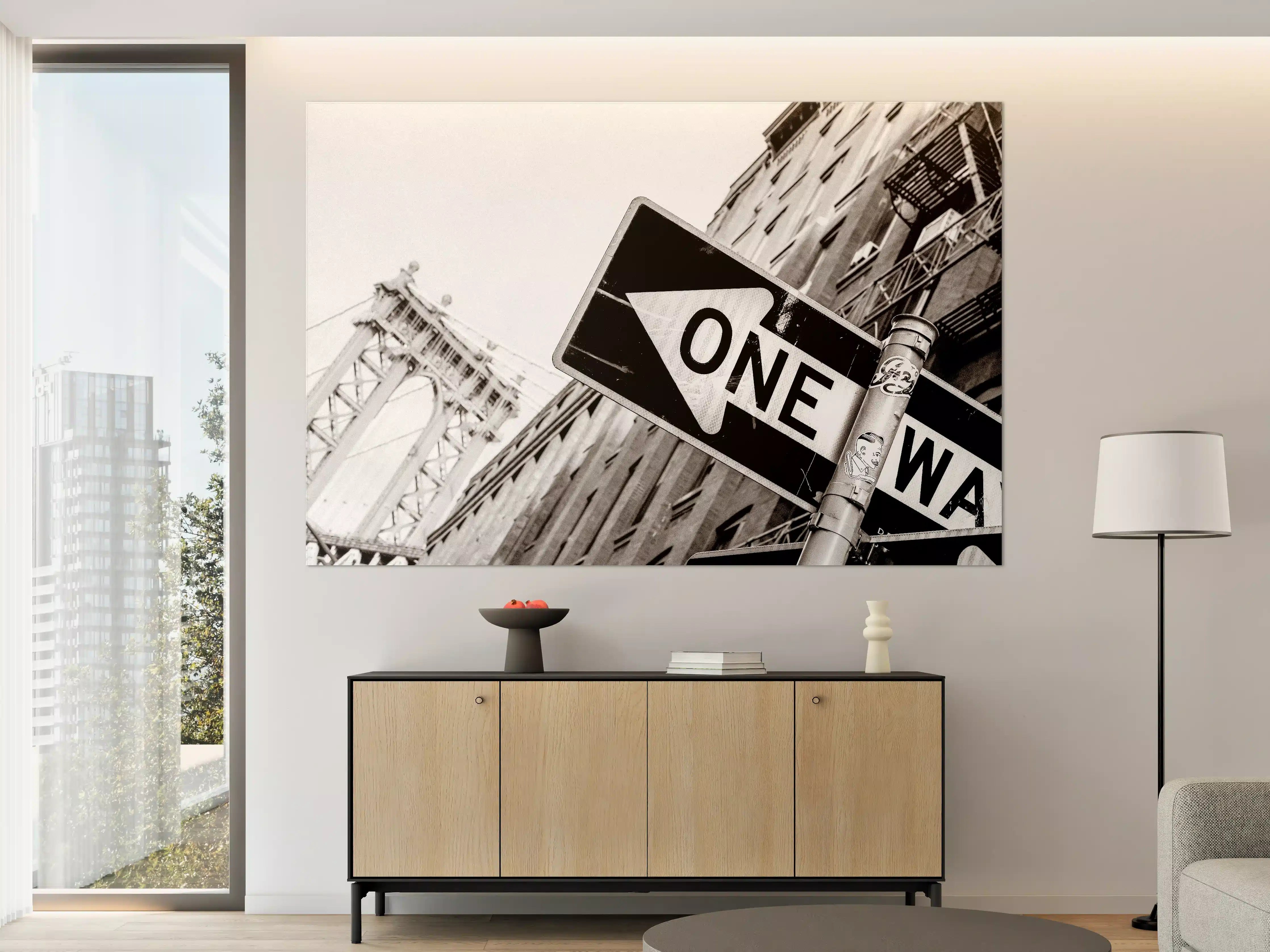 Große Wandbilder - Stadtansicht mit One-Way-Straßenschild