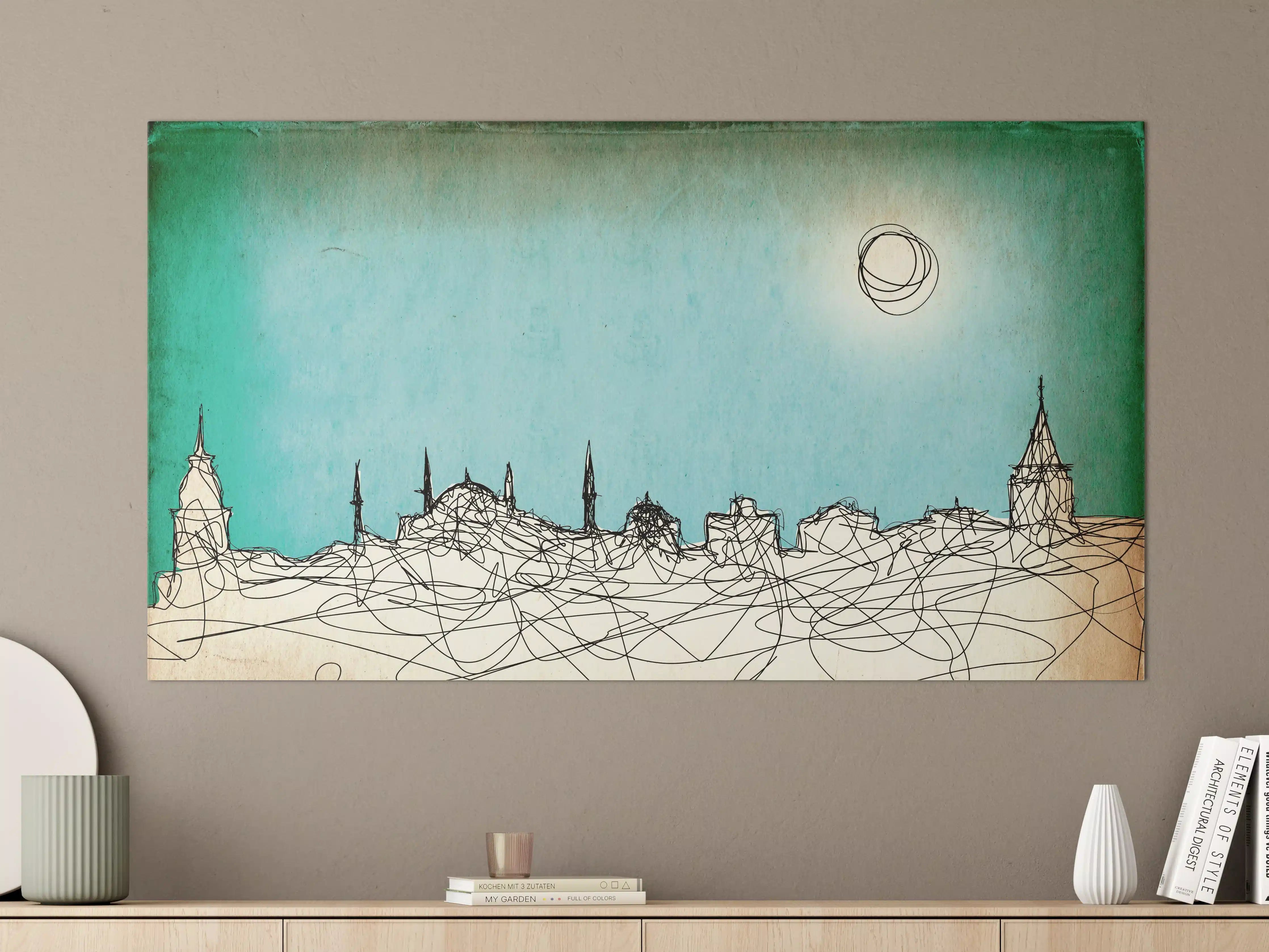 Große Wandbilder - Stadtlandschaft mit Sonnenuntergang Szene