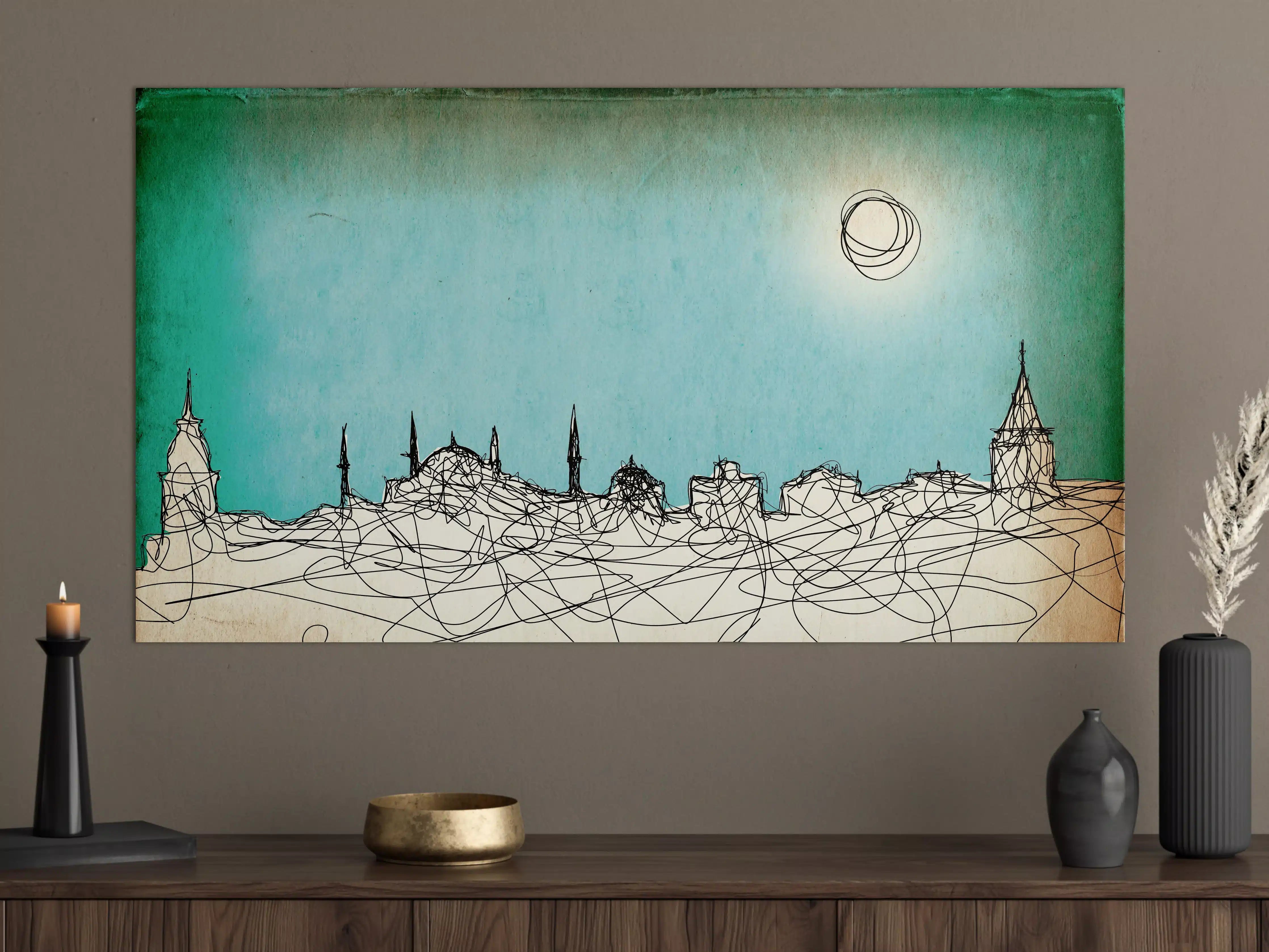 Große Wandbilder - Stadtlandschaft mit Sonnenuntergang Szene