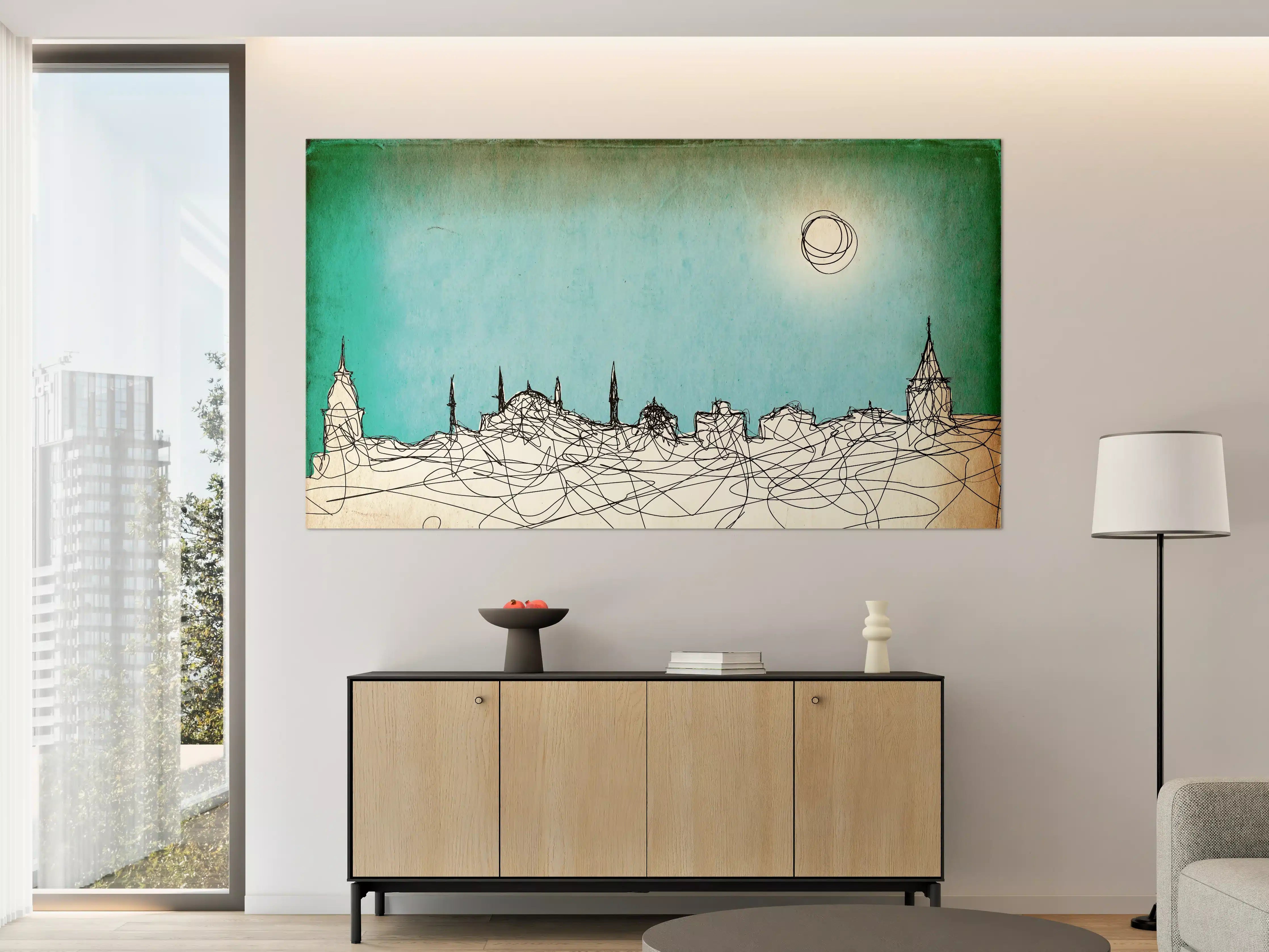 Große Wandbilder - Stadtlandschaft mit Sonnenuntergang Szene