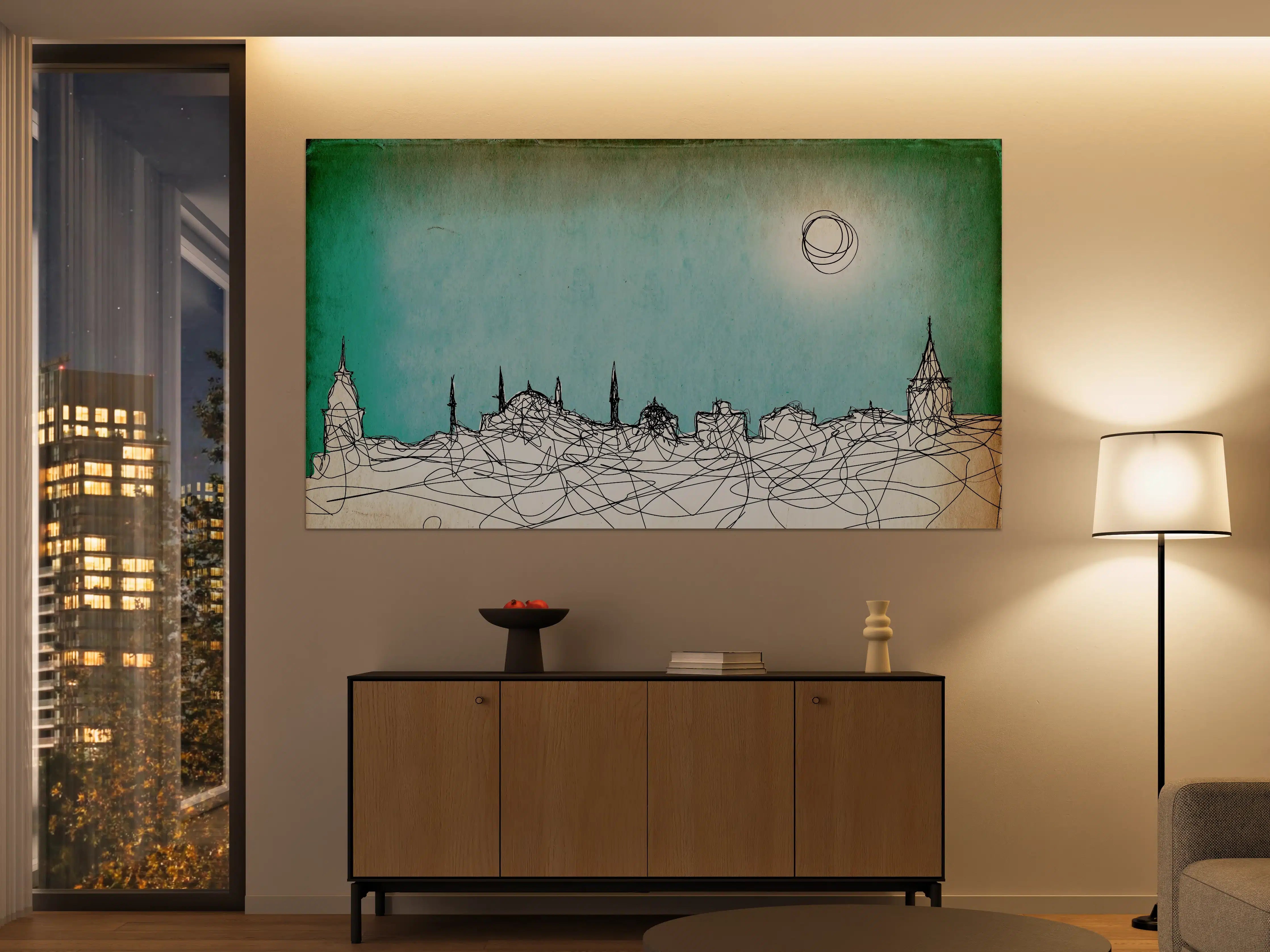 Große Wandbilder - Stadtlandschaft mit Sonnenuntergang Szene