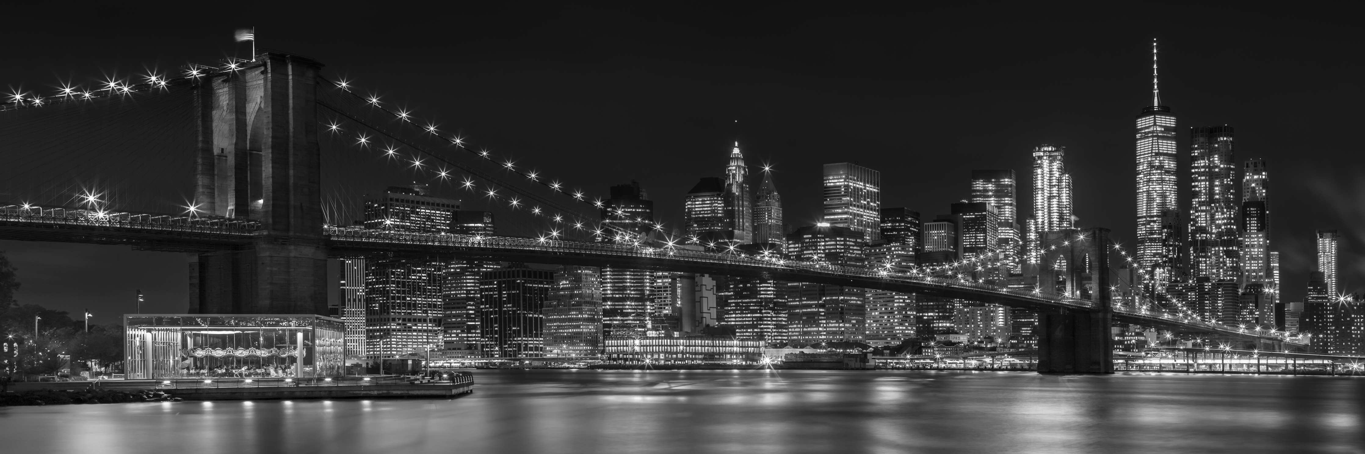 Große Wandbilder-Städtische Skyline bei Nacht in Schwarz-Weiß