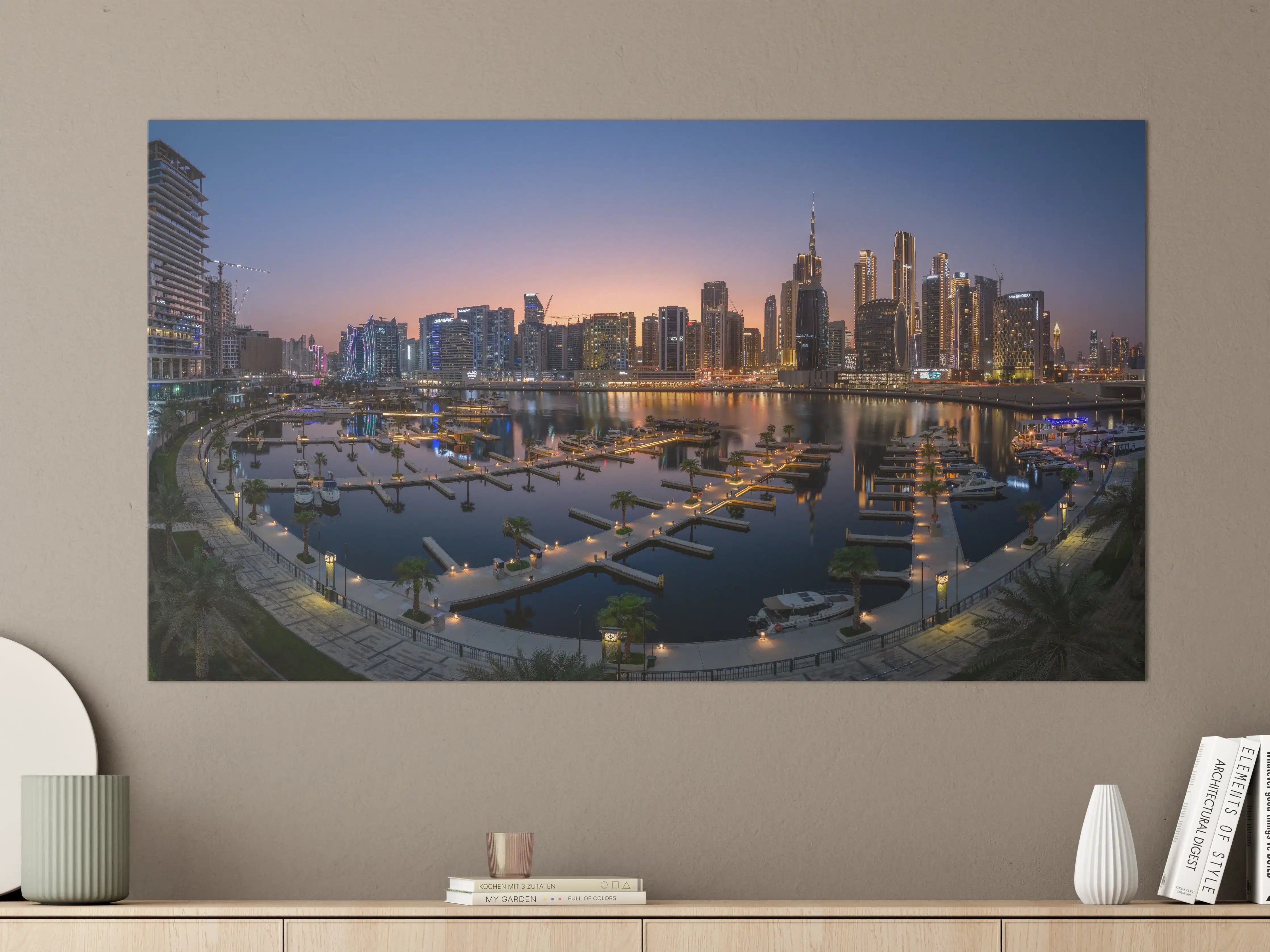 Große Wandbilder - Städtischer Hafen bei Sonnenuntergang