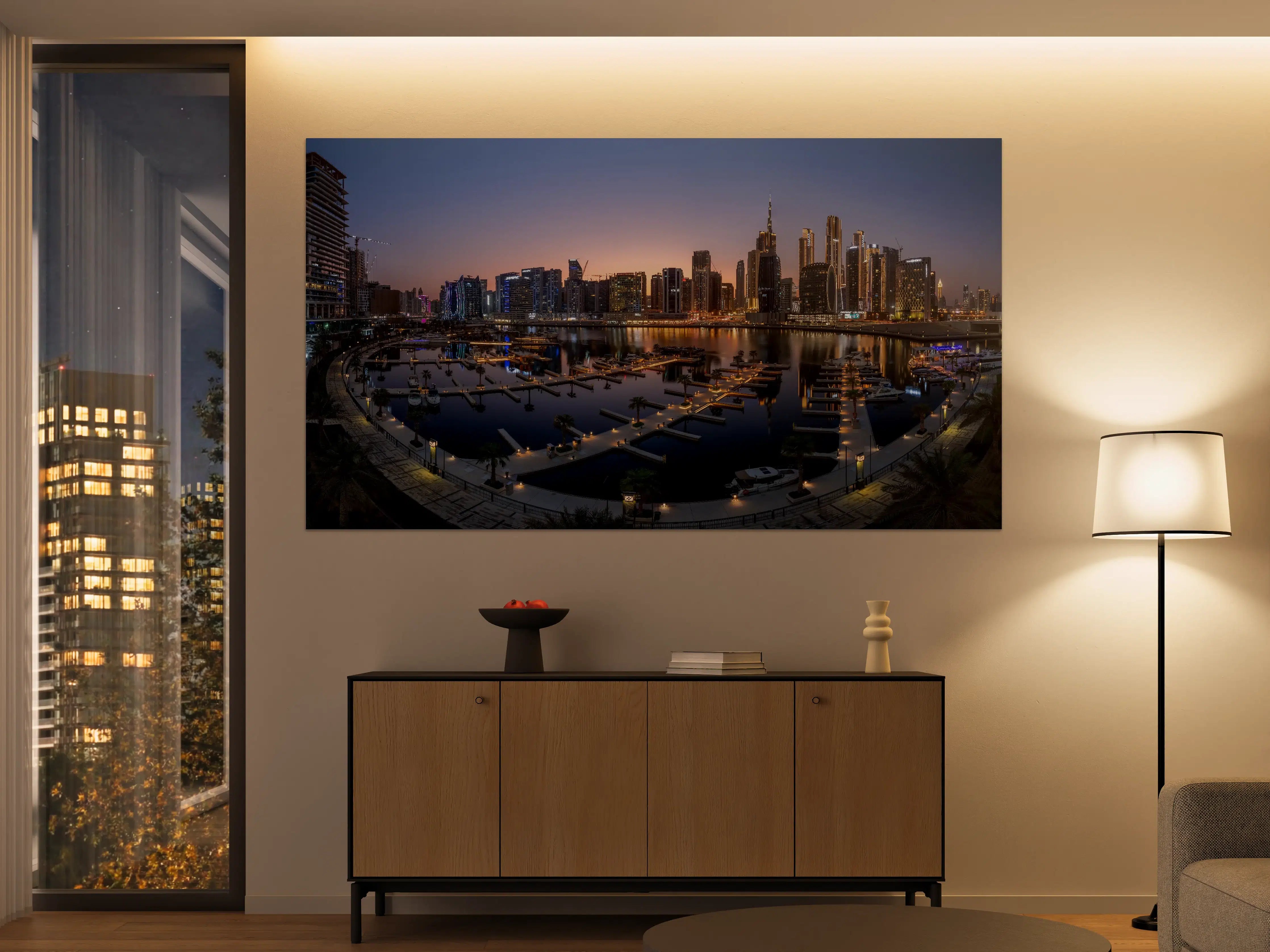 Große Wandbilder - Städtischer Hafen bei Sonnenuntergang