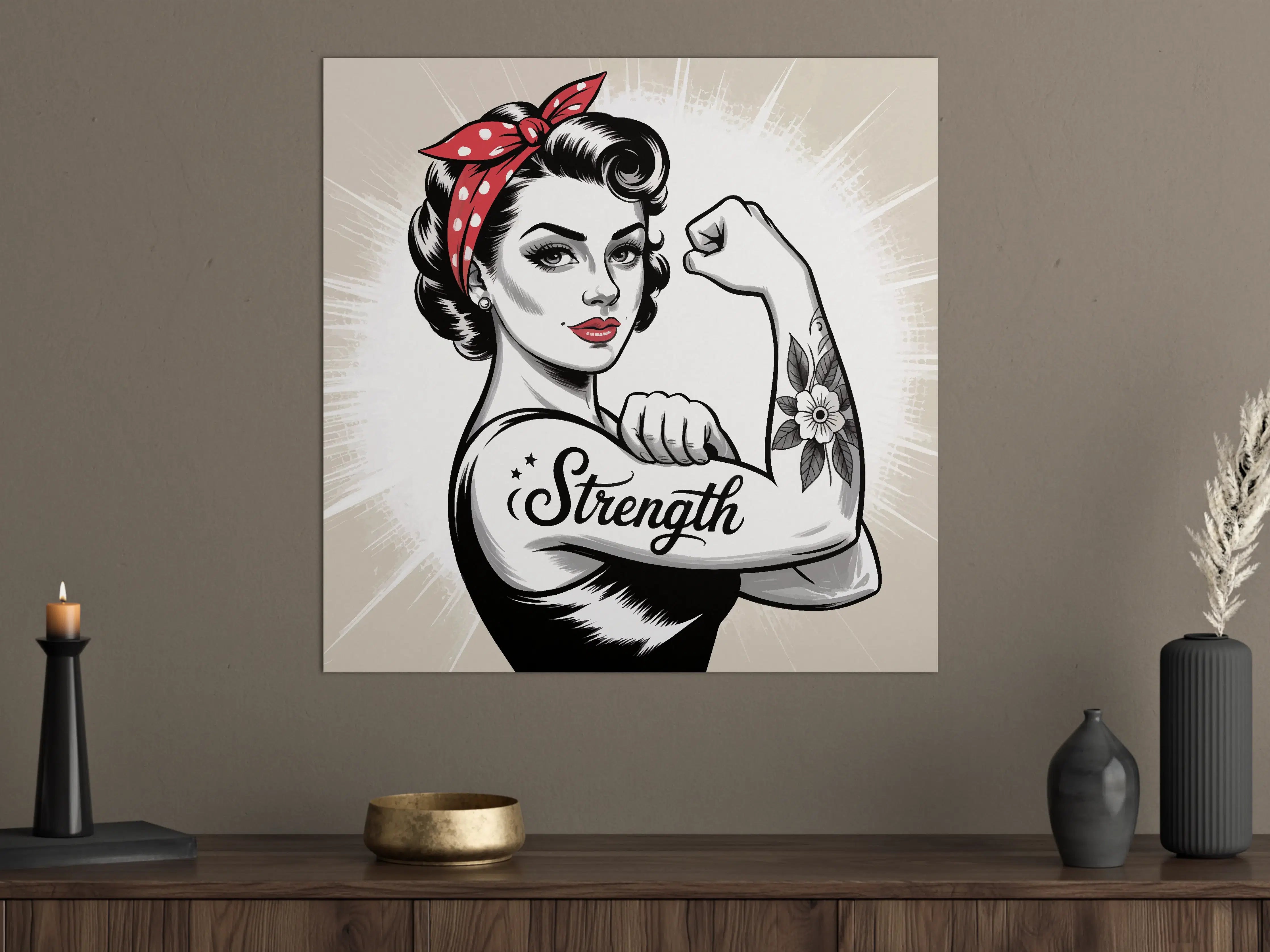 Große Wandbilder - Starke Frauenpower mit Blumen-Tattoo