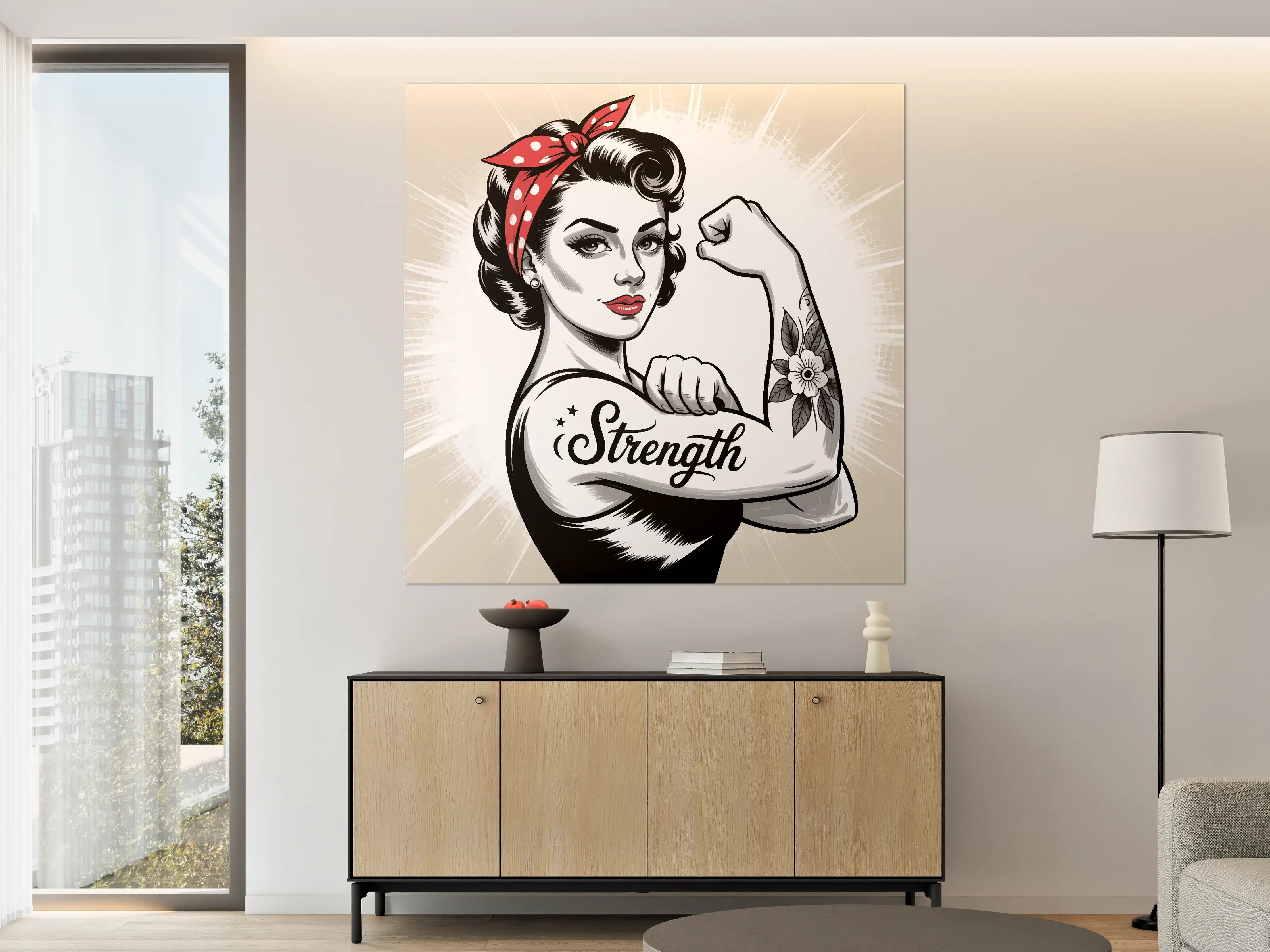 Große Wandbilder - Starke Frauenpower mit Blumen-Tattoo