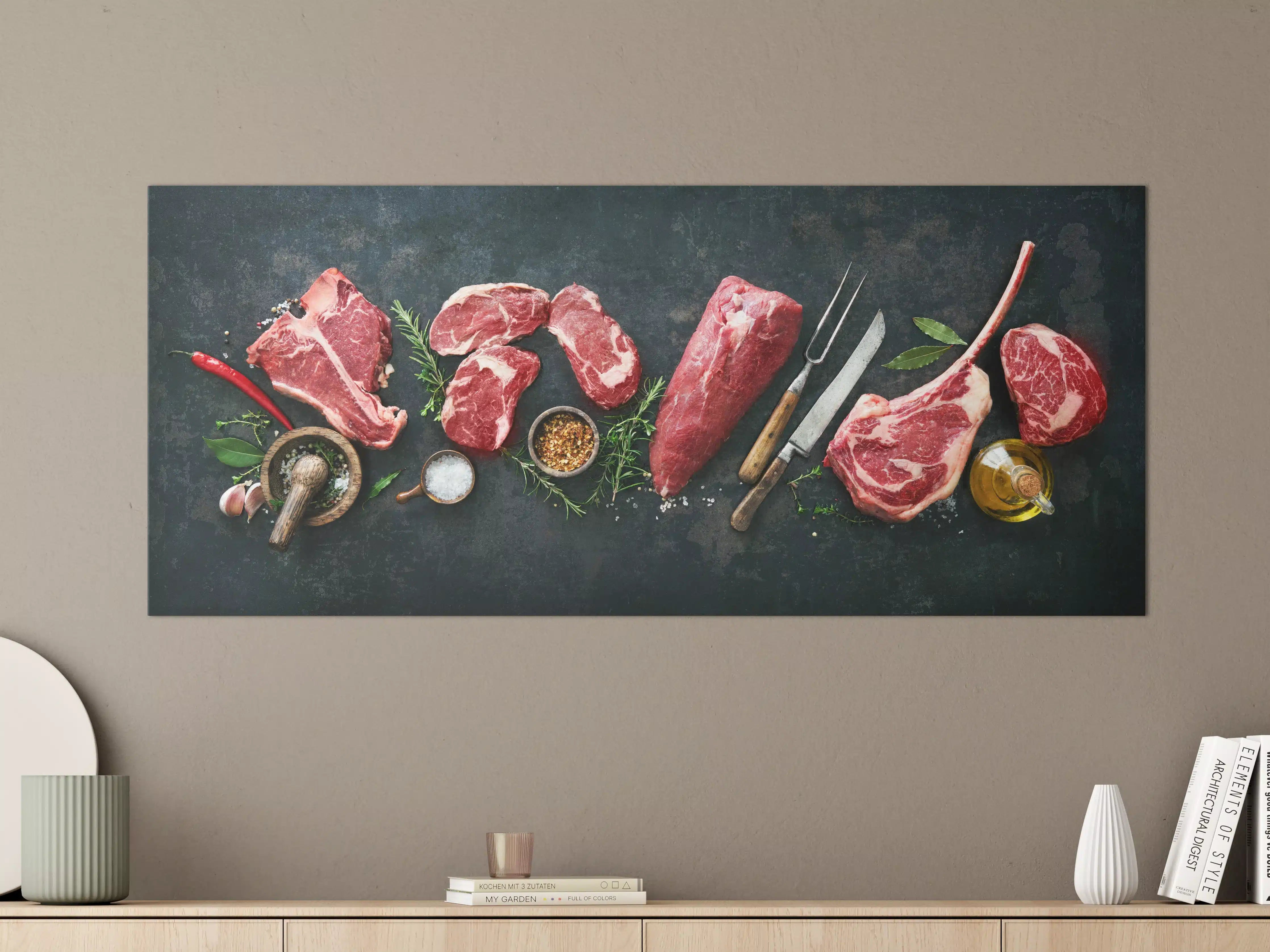 Große Wandbilder - Steakvariationen auf Schieferplatte