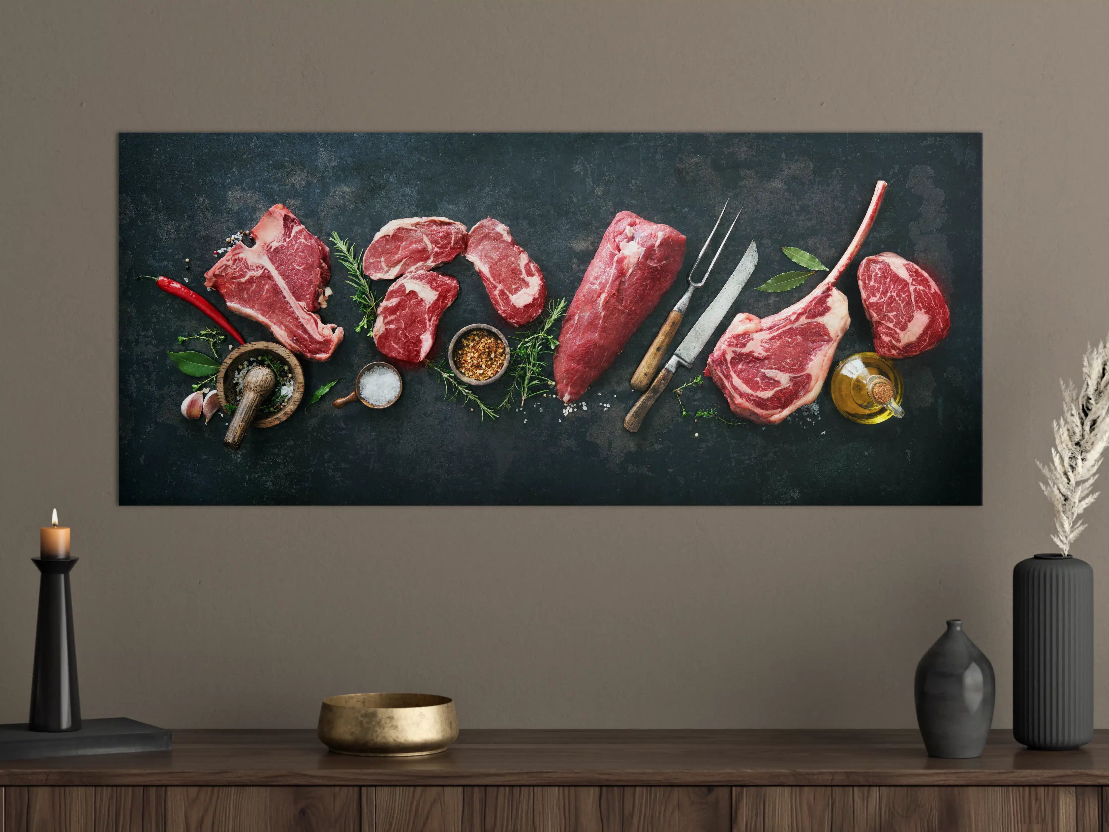 Große Wandbilder - Steakvariationen auf Schieferplatte