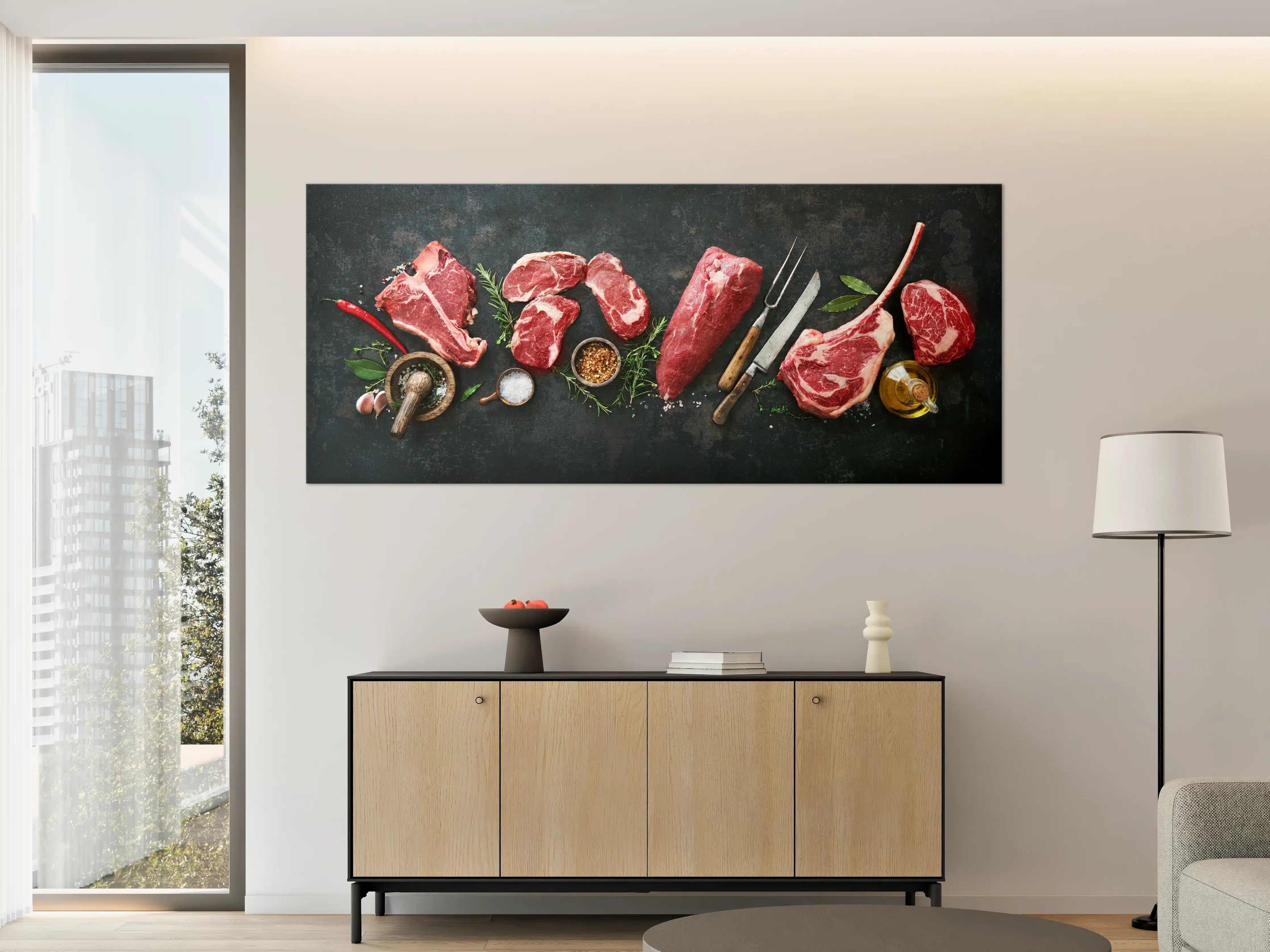 Große Wandbilder - Steakvariationen auf Schieferplatte