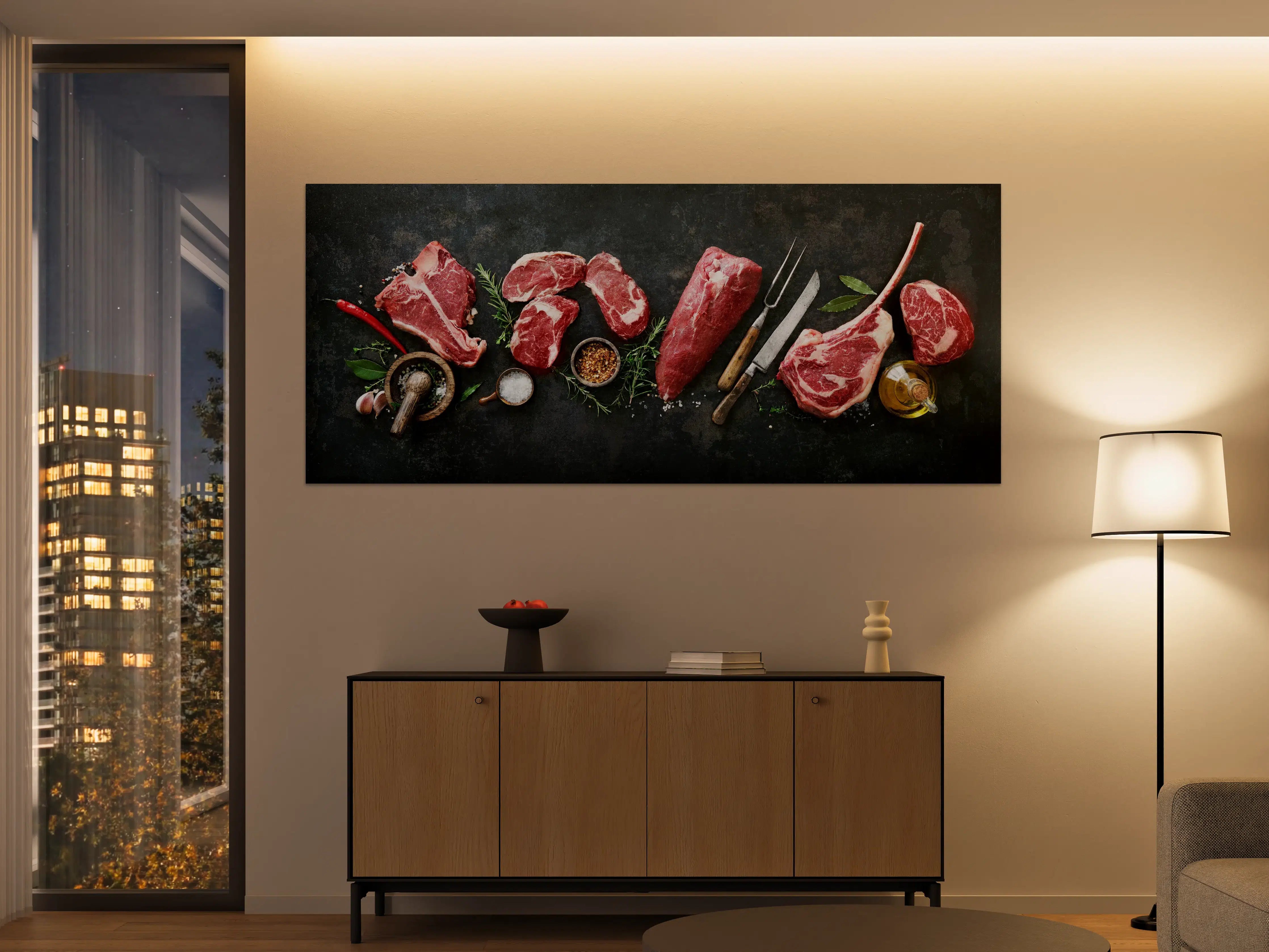 Große Wandbilder - Steakvariationen auf Schieferplatte