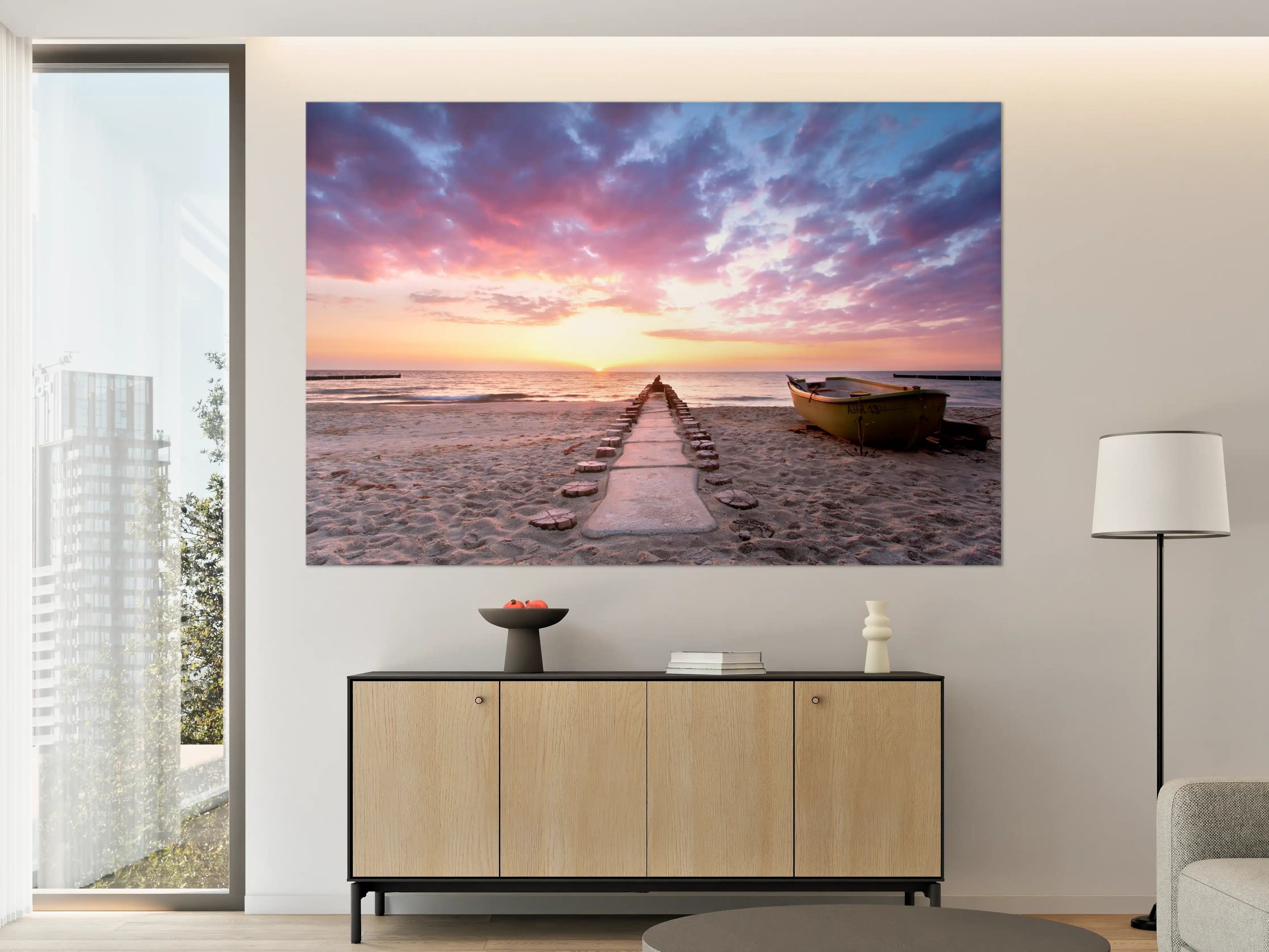 Große Wandbilder - Steg ins Meer bei Abendsonne