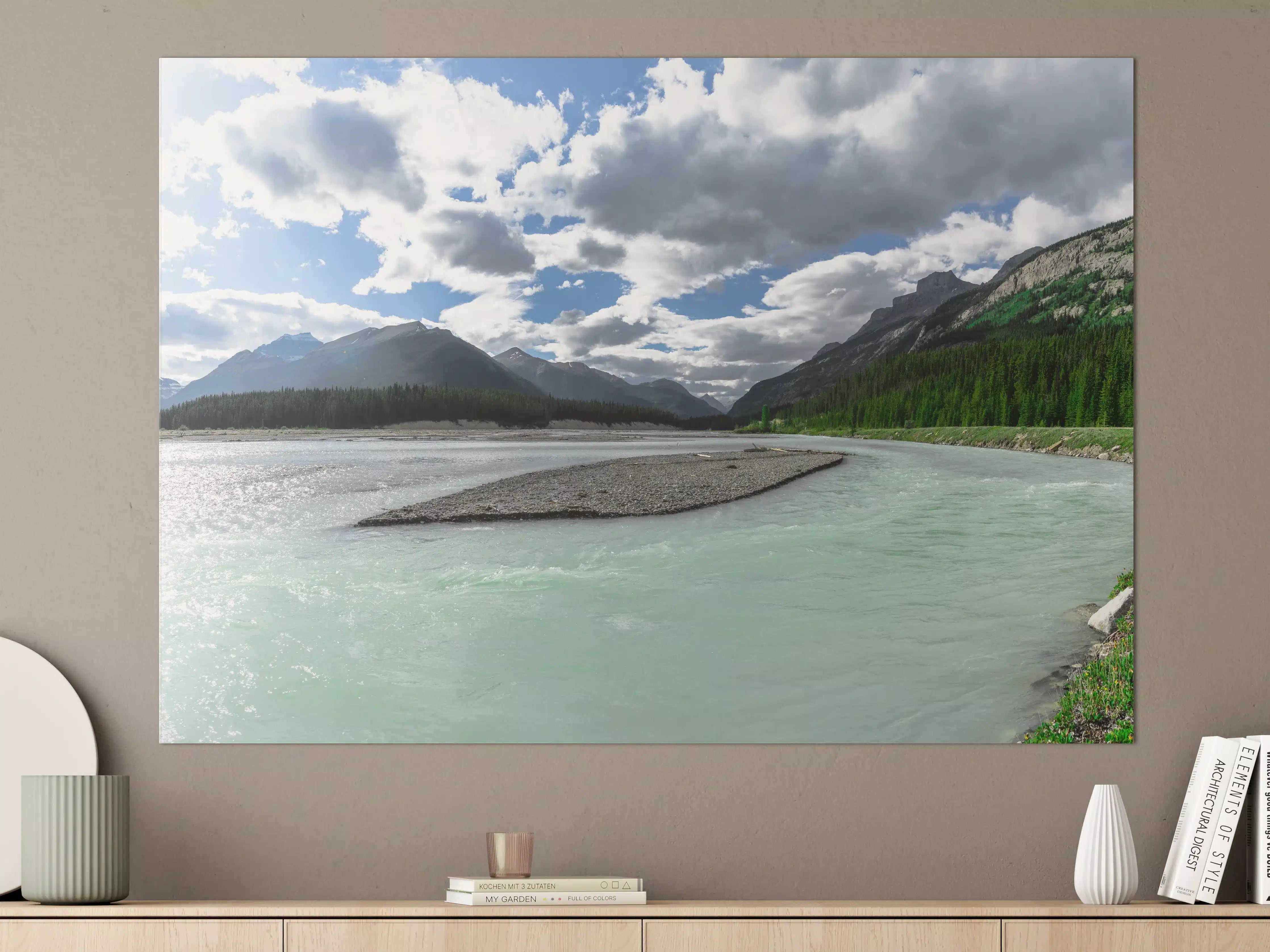 Große Wandbilder - Steinlandschaft auf dem Wasser in Banff