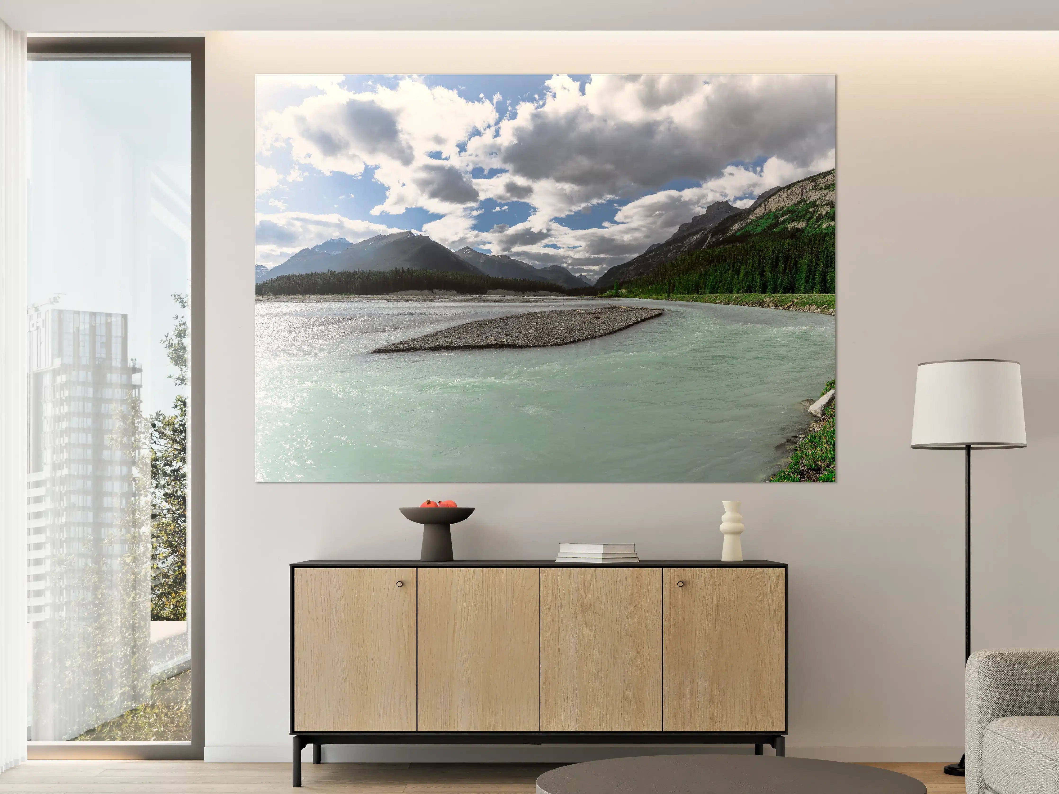 Große Wandbilder - Steinlandschaft auf dem Wasser in Banff