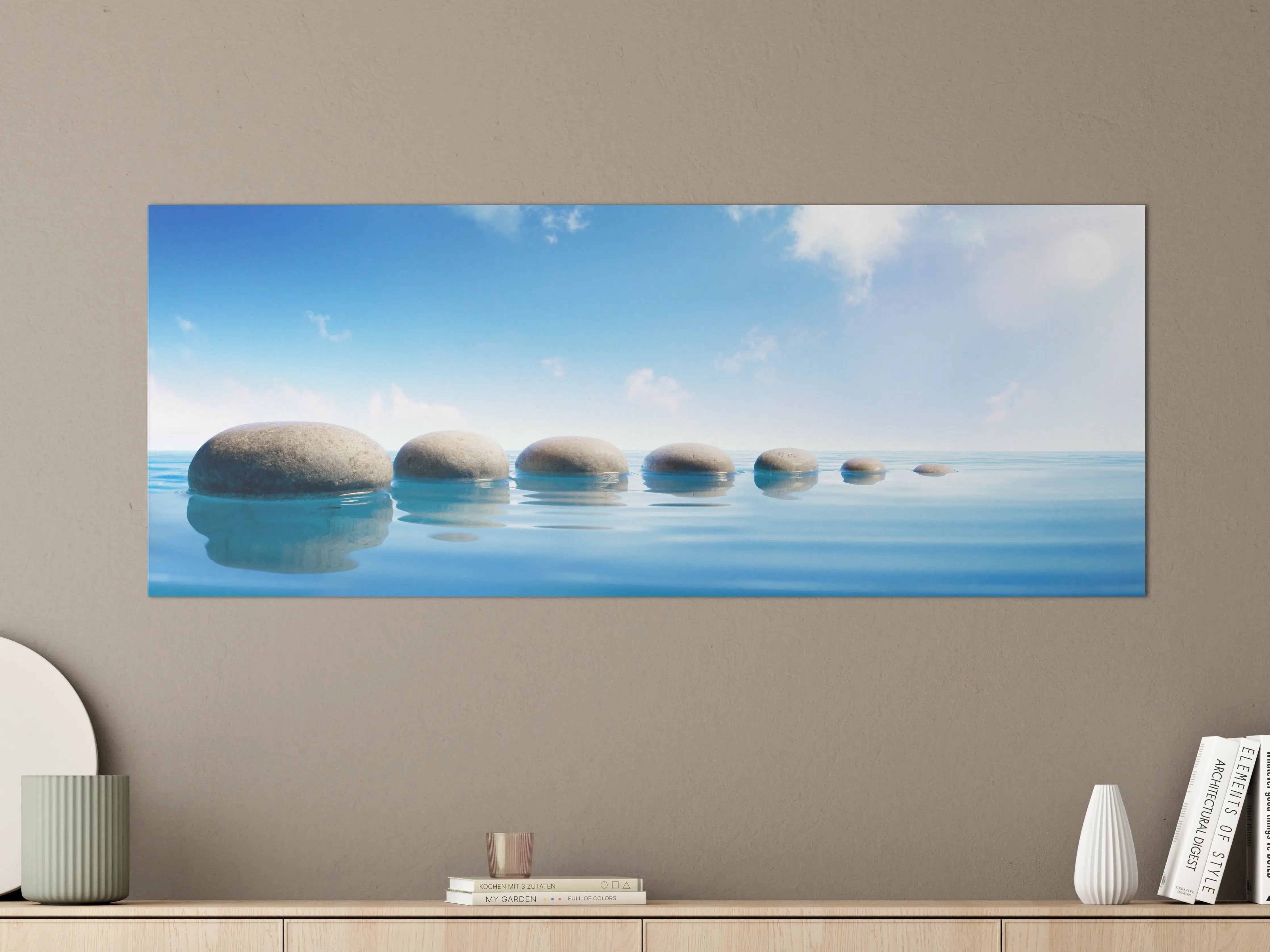 Große Wandbilder - Steinreihe auf Wasser