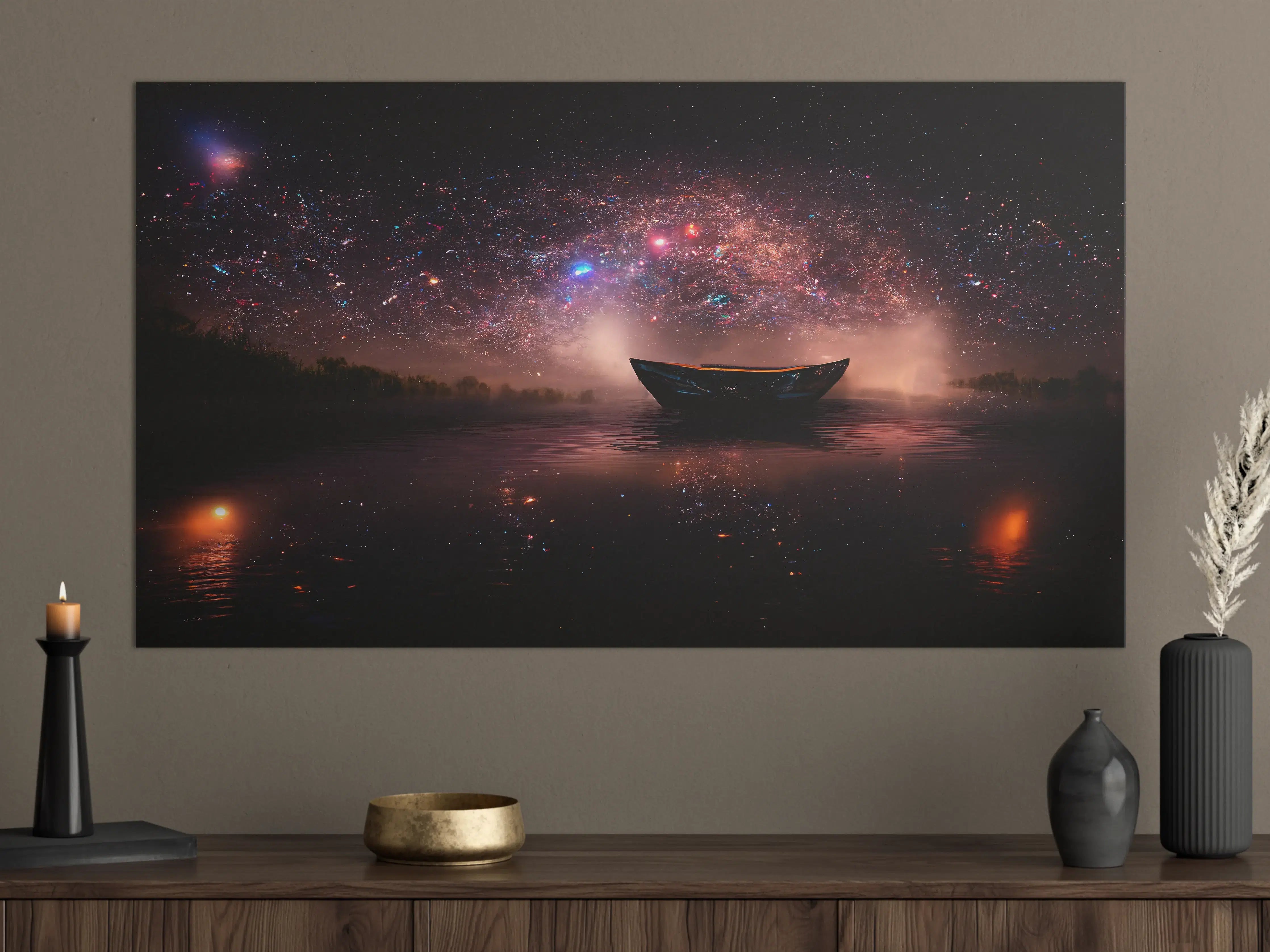 Große Wandbilder - Sternenhimmel Boot Nachtsee