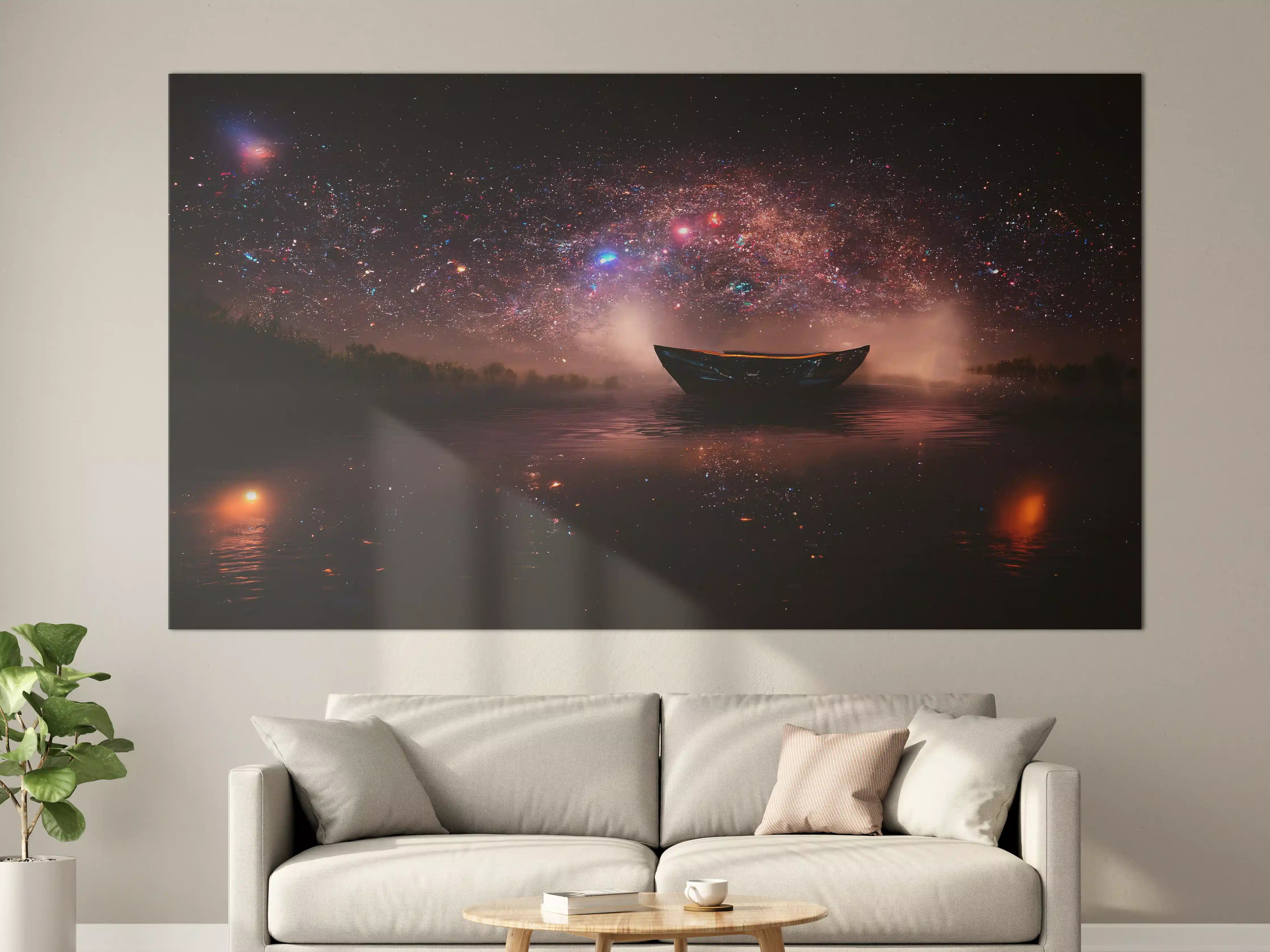 Große Wandbilder - Sternenhimmel Boot Nachtsee