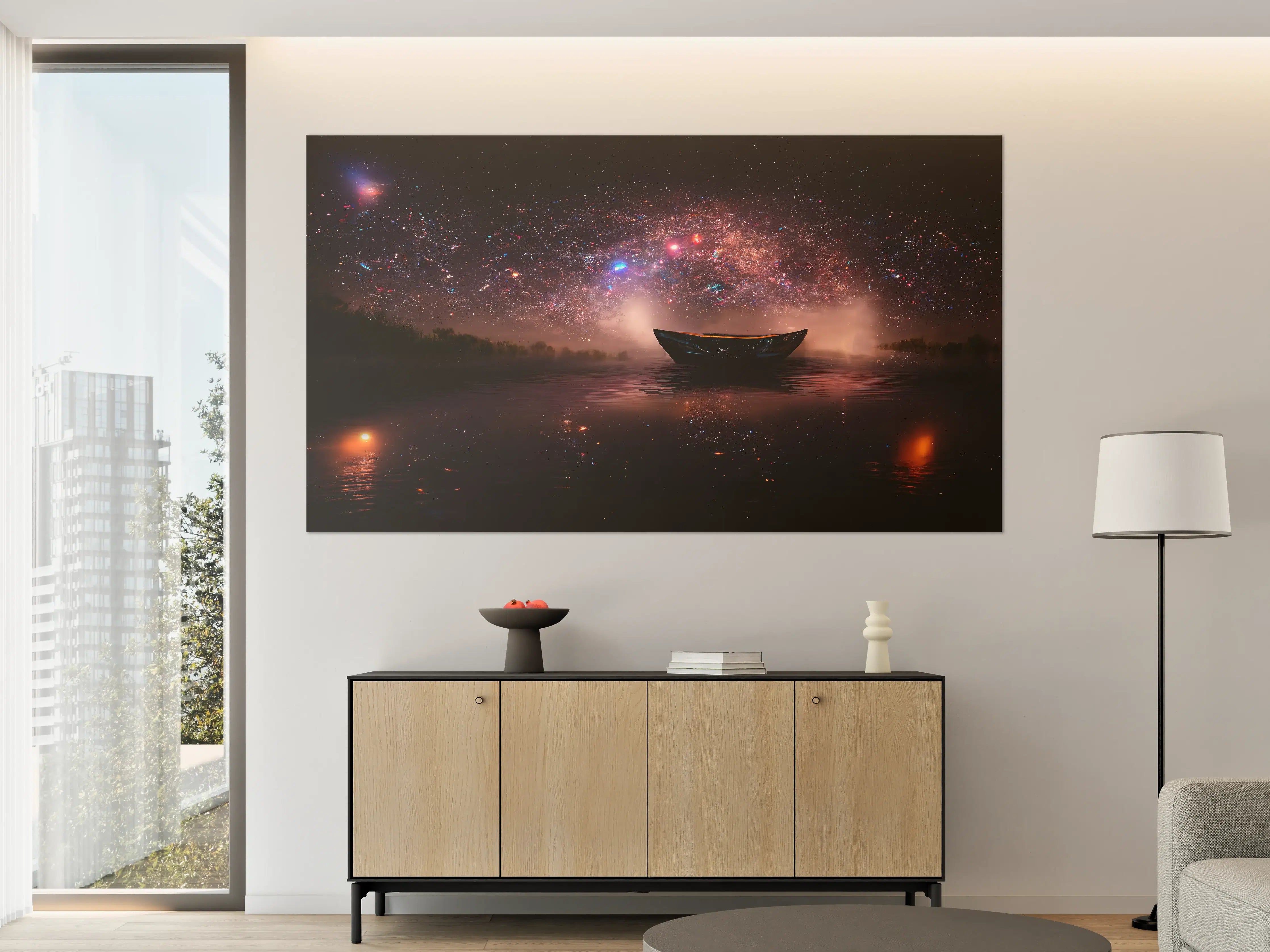 Große Wandbilder - Sternenhimmel Boot Nachtsee