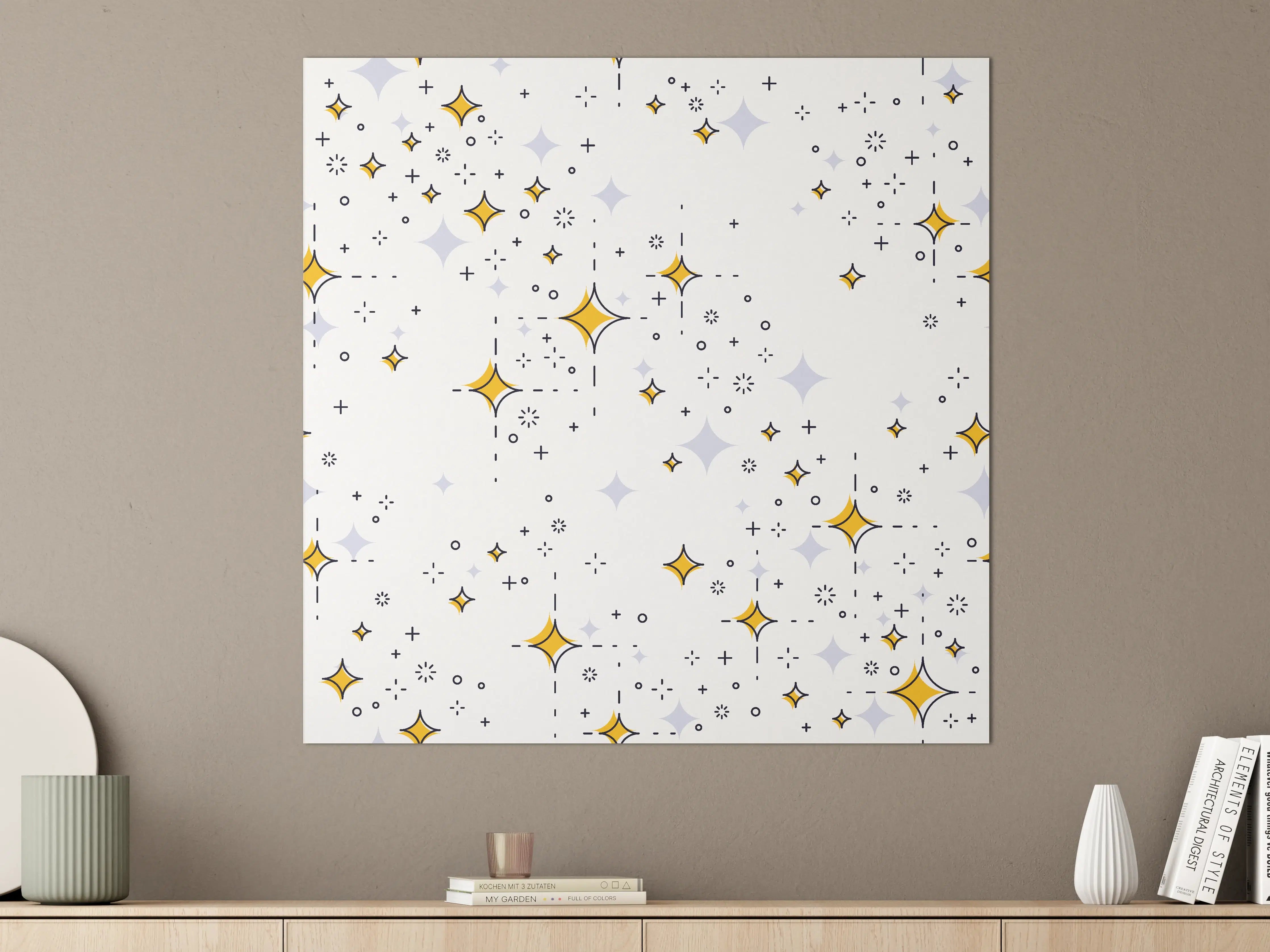 Große Wandbilder - Sternenhimmel mit goldenen Sternen auf weißem Hintergrund