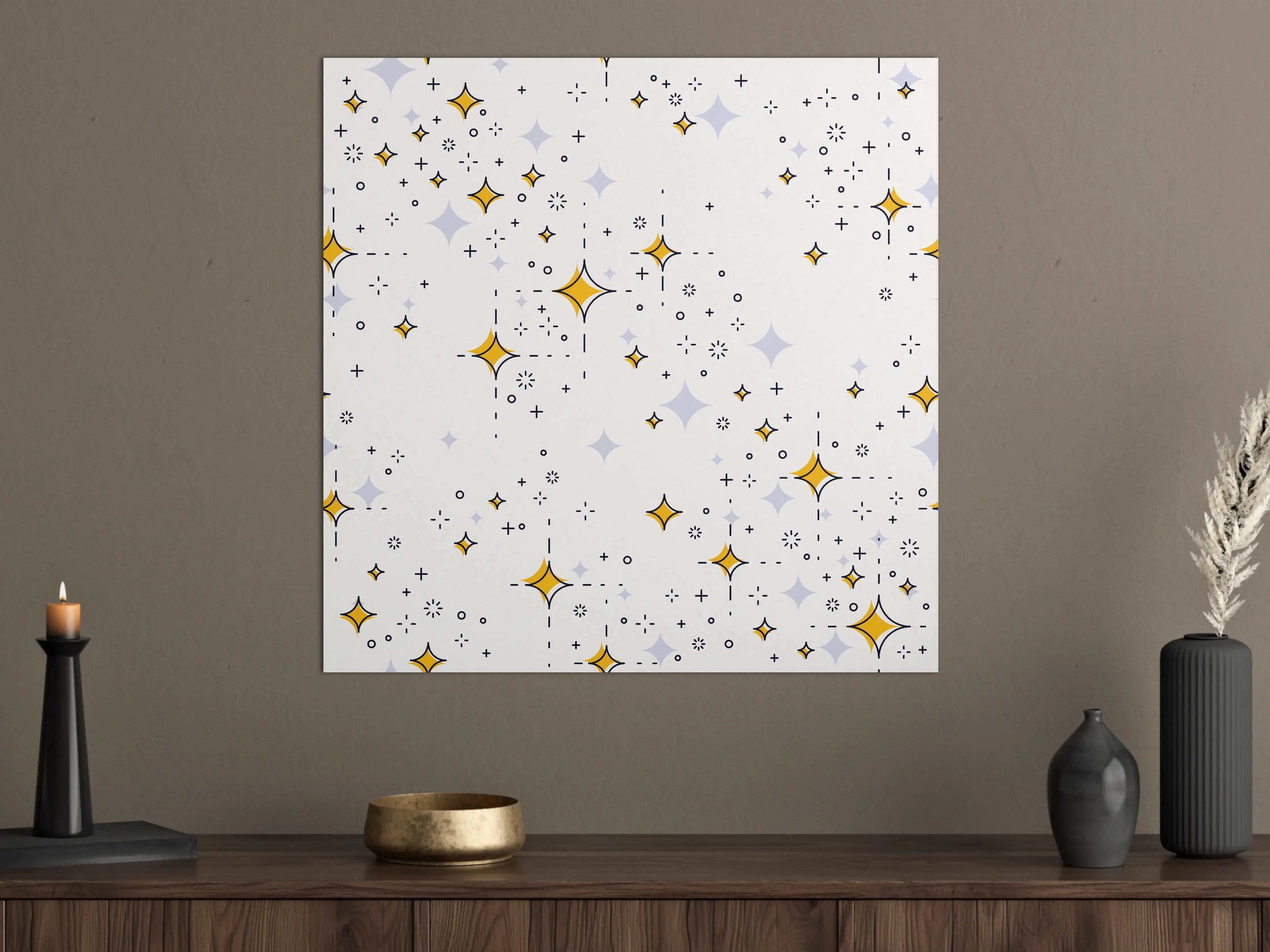 Große Wandbilder - Sternenhimmel mit goldenen Sternen auf weißem Hintergrund