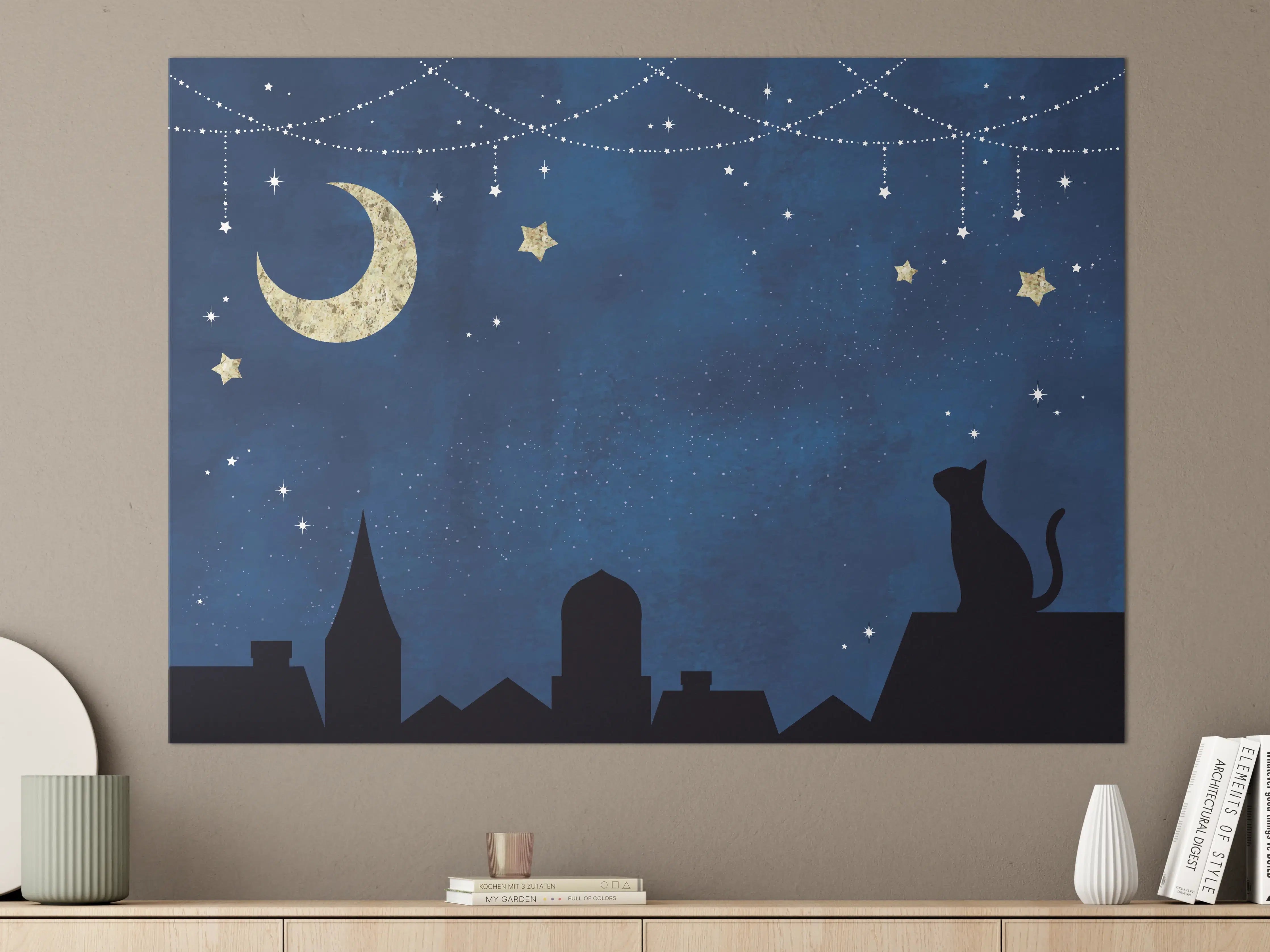 Große Wandbilder - Sternennacht Katzen Silhouette