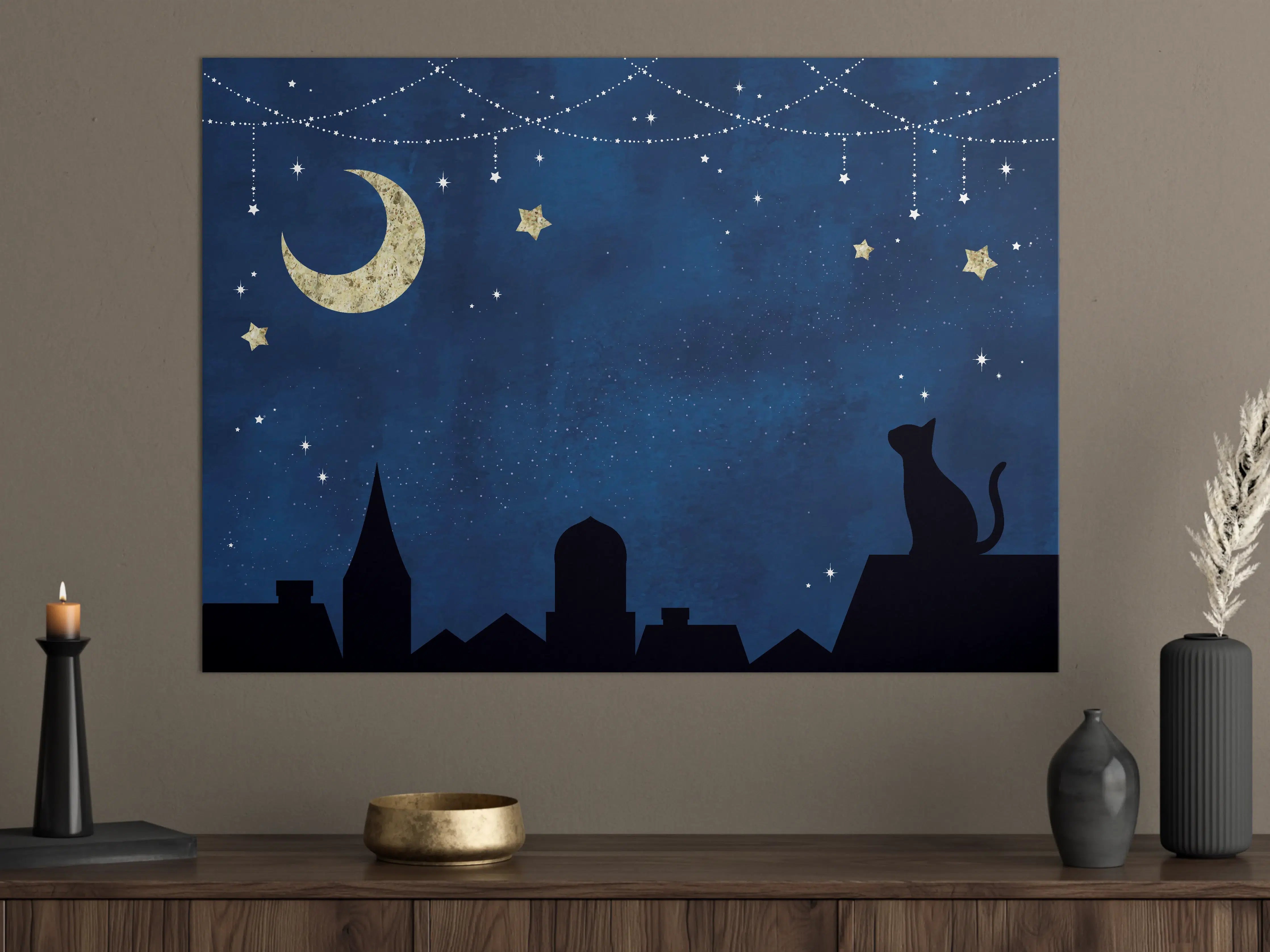 Große Wandbilder - Sternennacht Katzen Silhouette