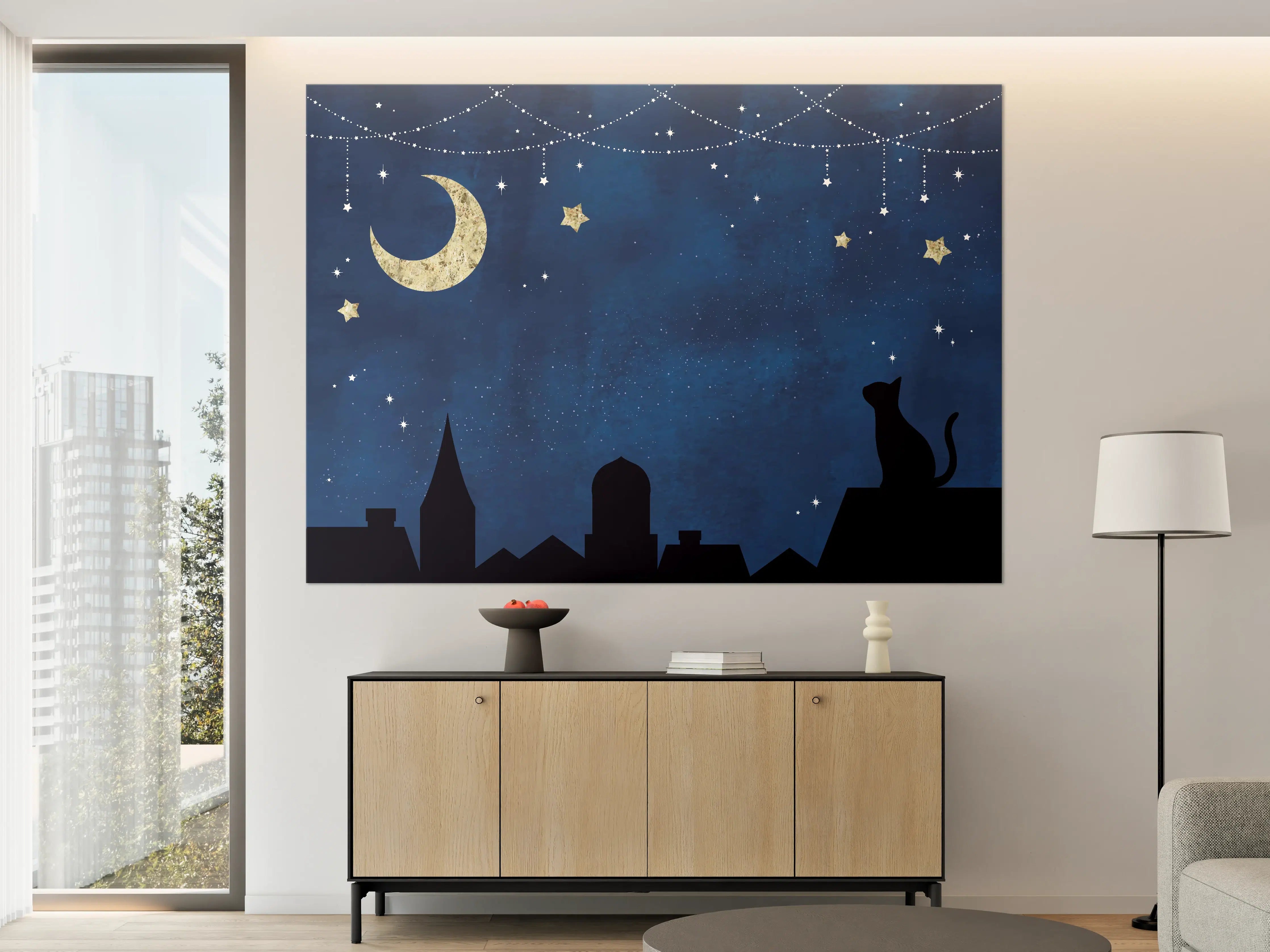 Große Wandbilder - Sternennacht Katzen Silhouette