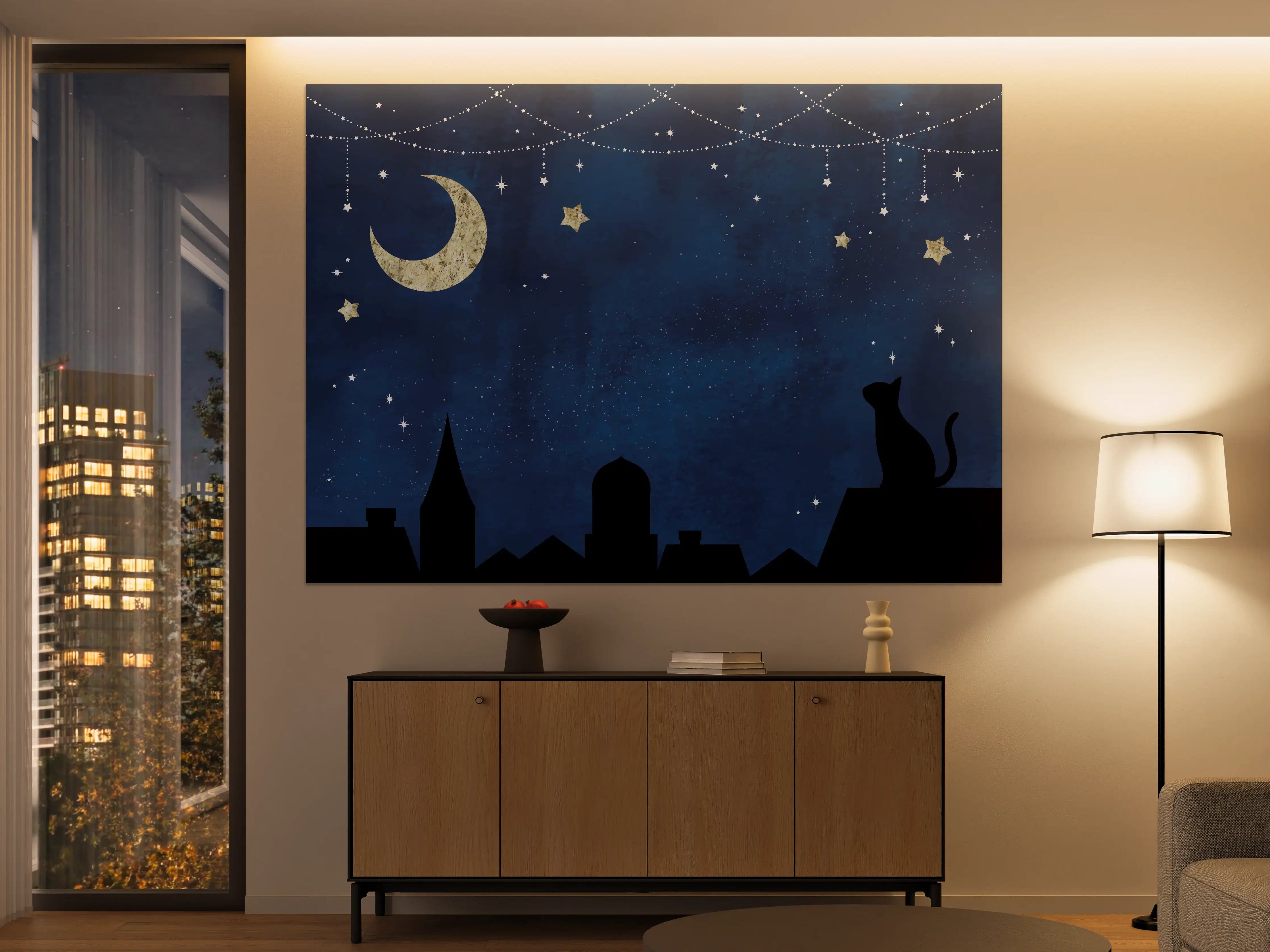 Große Wandbilder - Sternennacht Katzen Silhouette