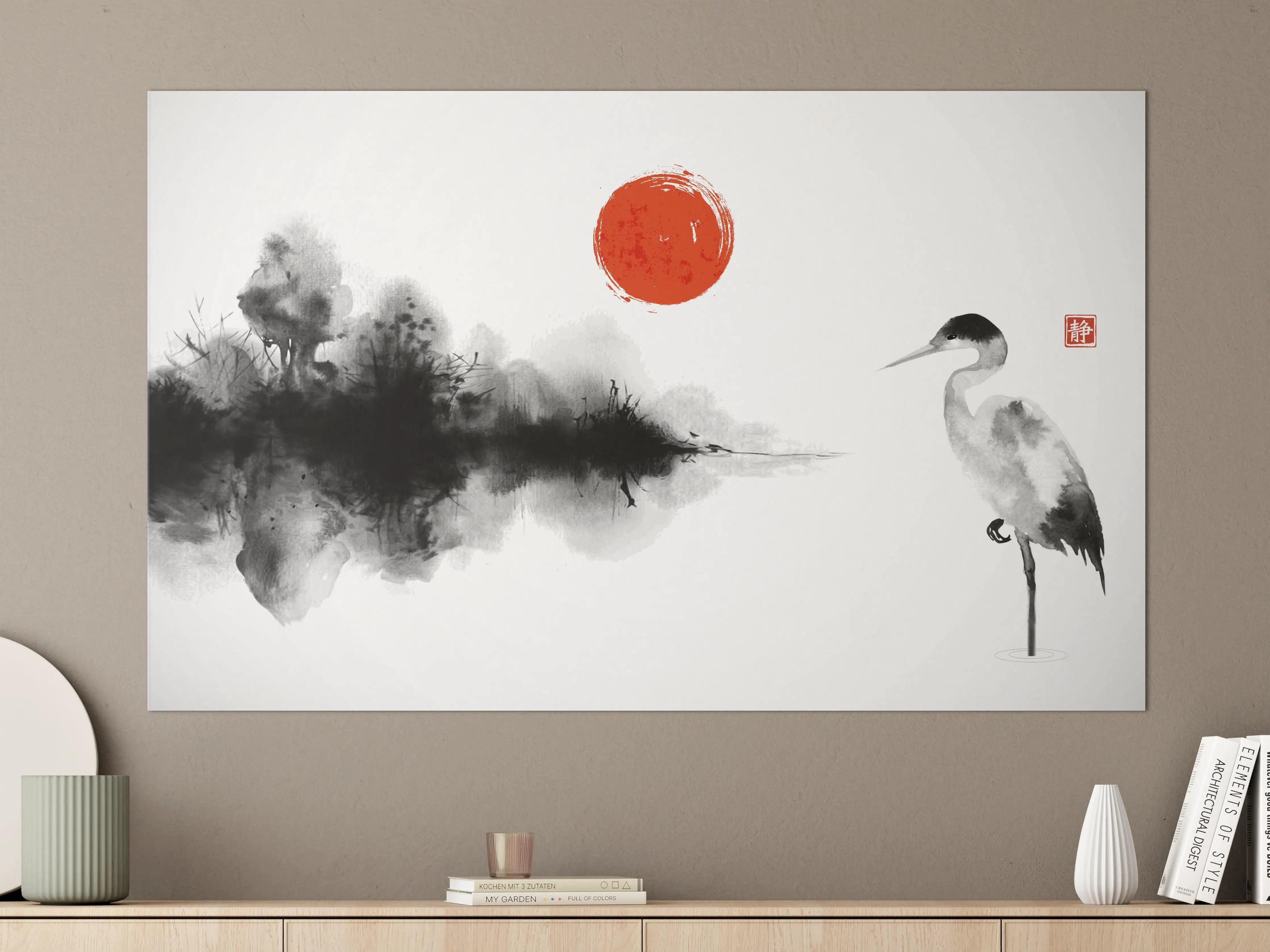 Große Wandbilder - Stille Heron Tintenkunst