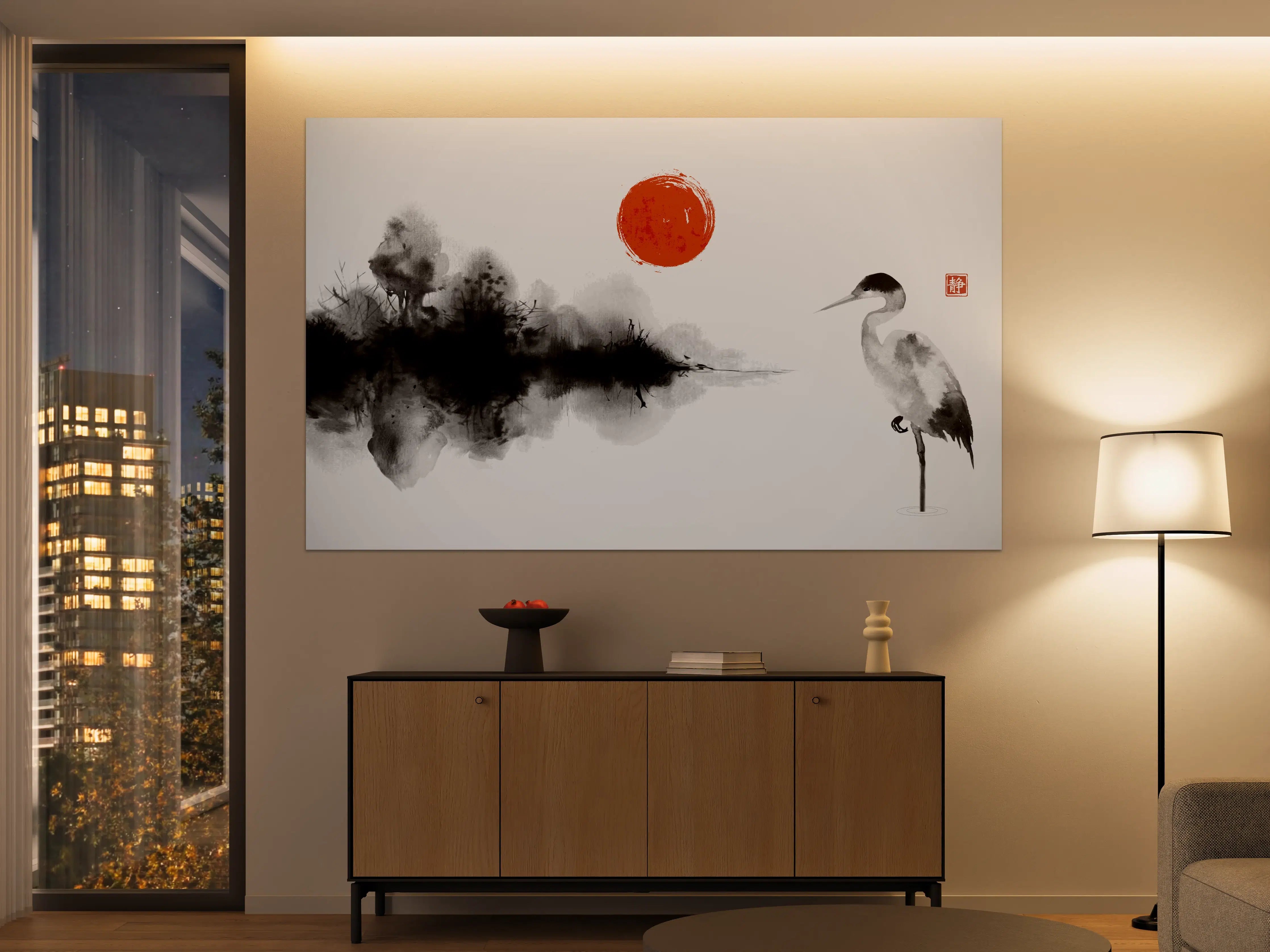 Große Wandbilder - Stille Heron Tintenkunst