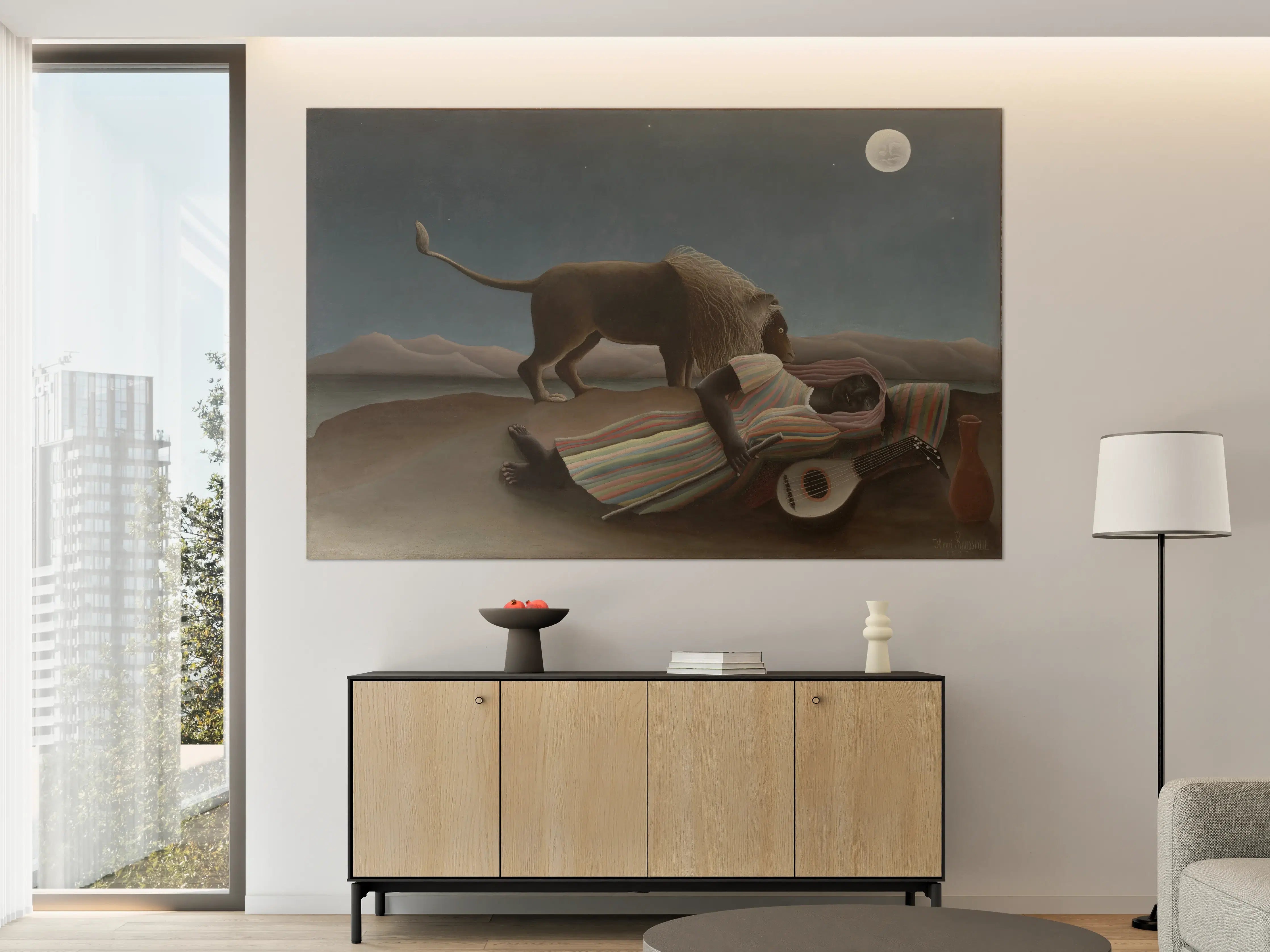 Große Wandbilder - Stiller nächtlicher Moment mit Gitarre, Mond und Löwe