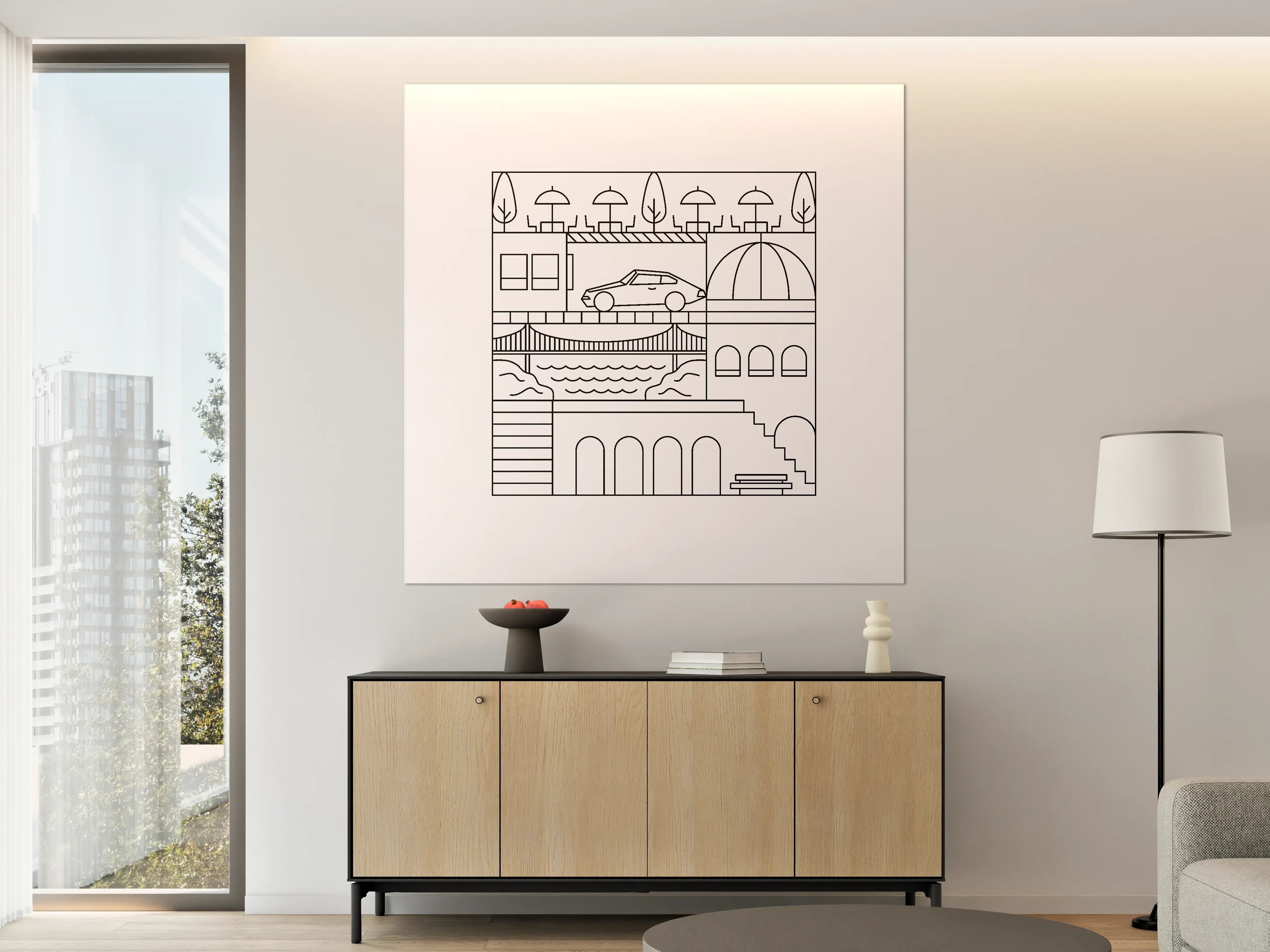 Große Wandbilder - Stilvolle Stadtlandschaft mit Brücke und Wasser