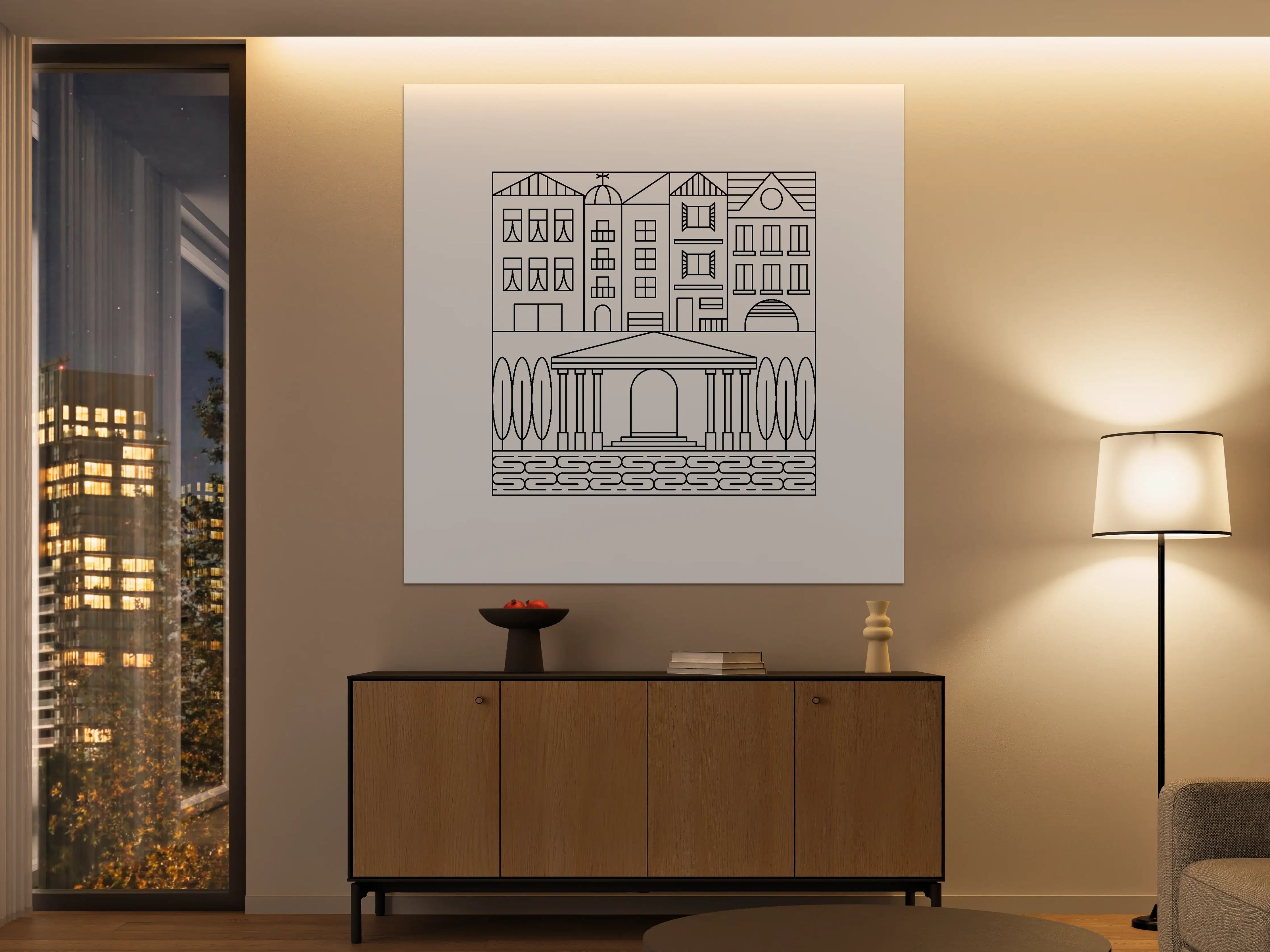 Große Wandbilder - Stilvolle architektonische Skyline in Schwarz-Weiß